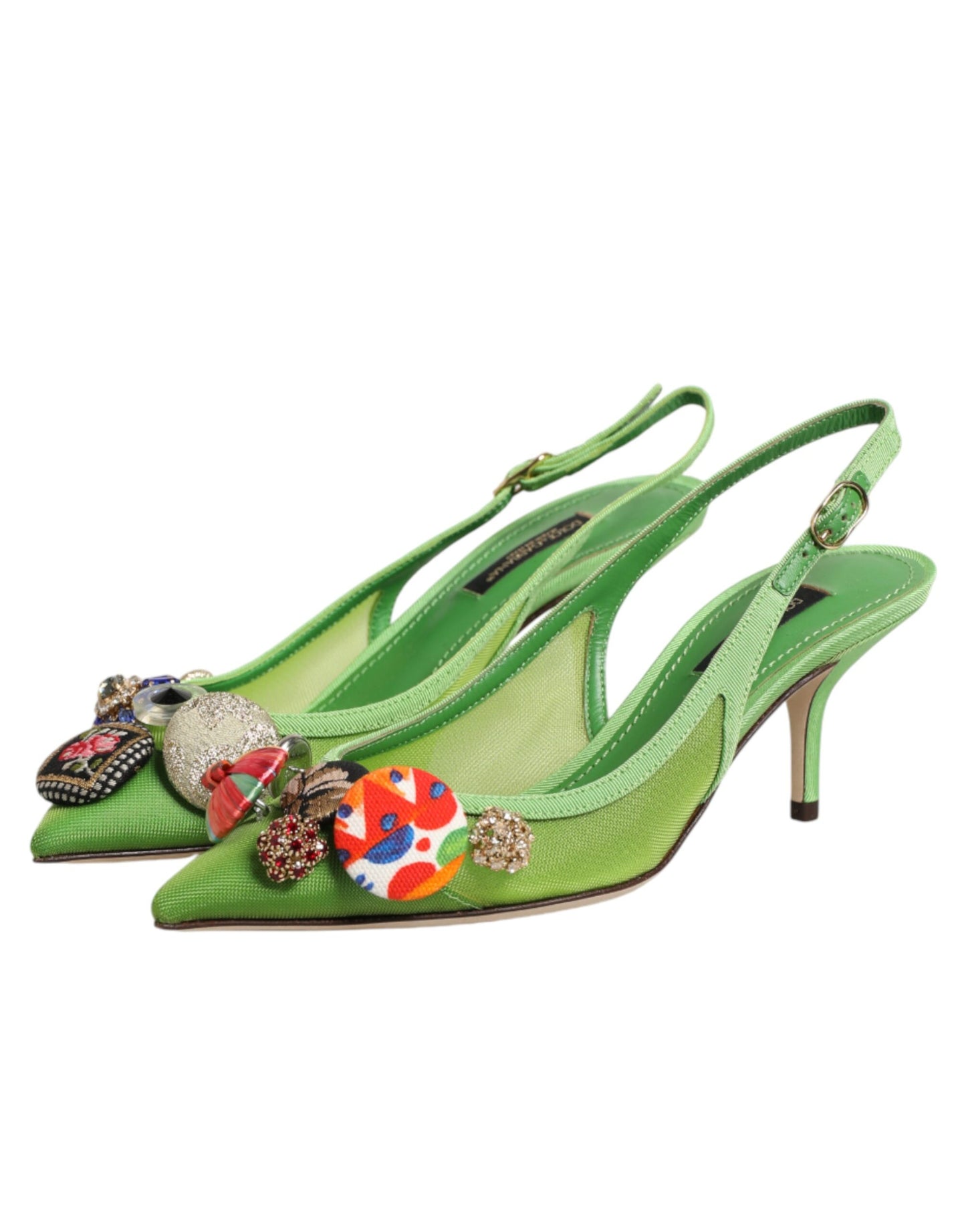 Dolce & Gabbana Green Embellished Heels Slingbacks Shoes Curated Luxury Accessories by Orvyn