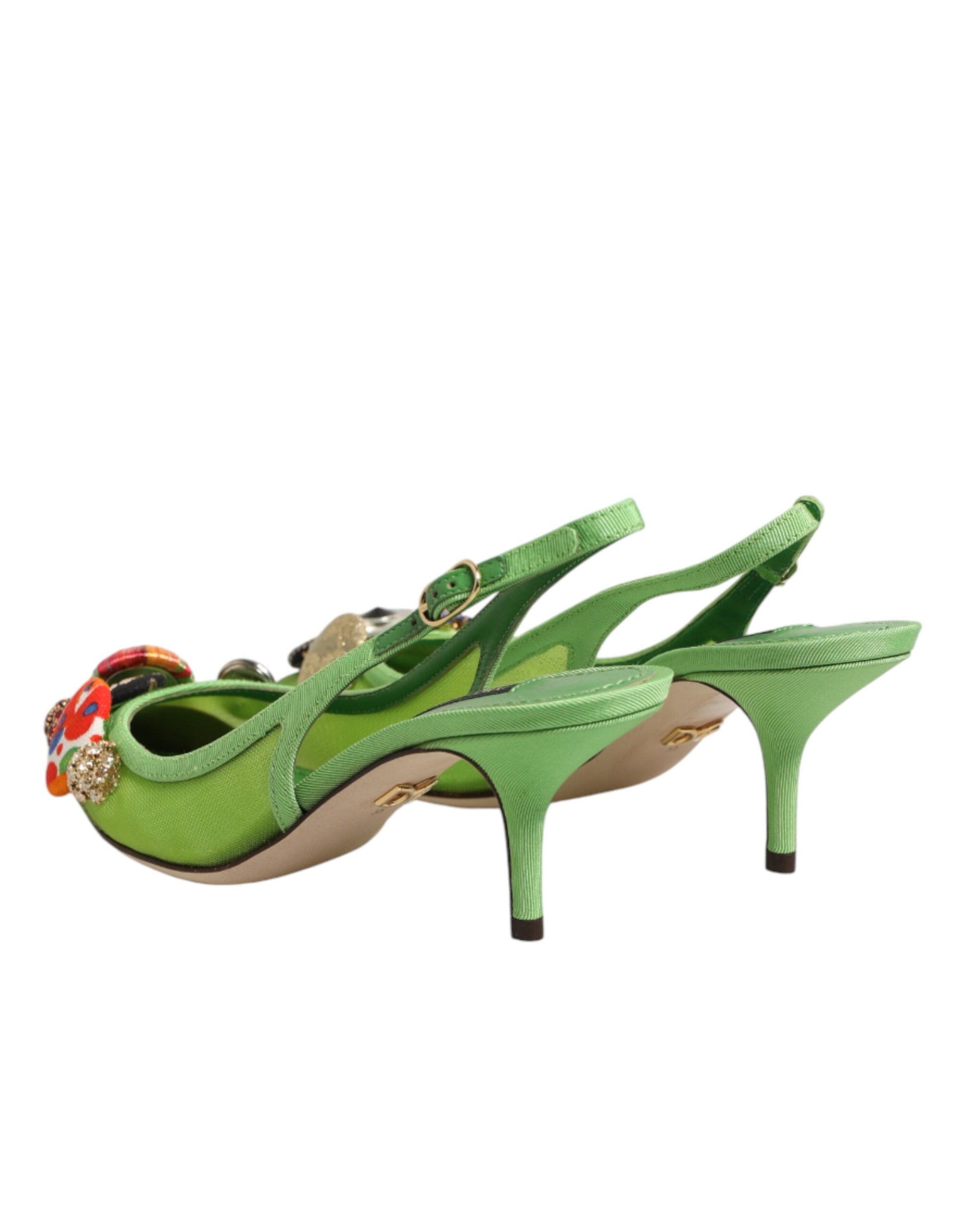 Dolce & Gabbana Green Embellished Heels Slingbacks Shoes Curated Luxury Accessories by Orvyn