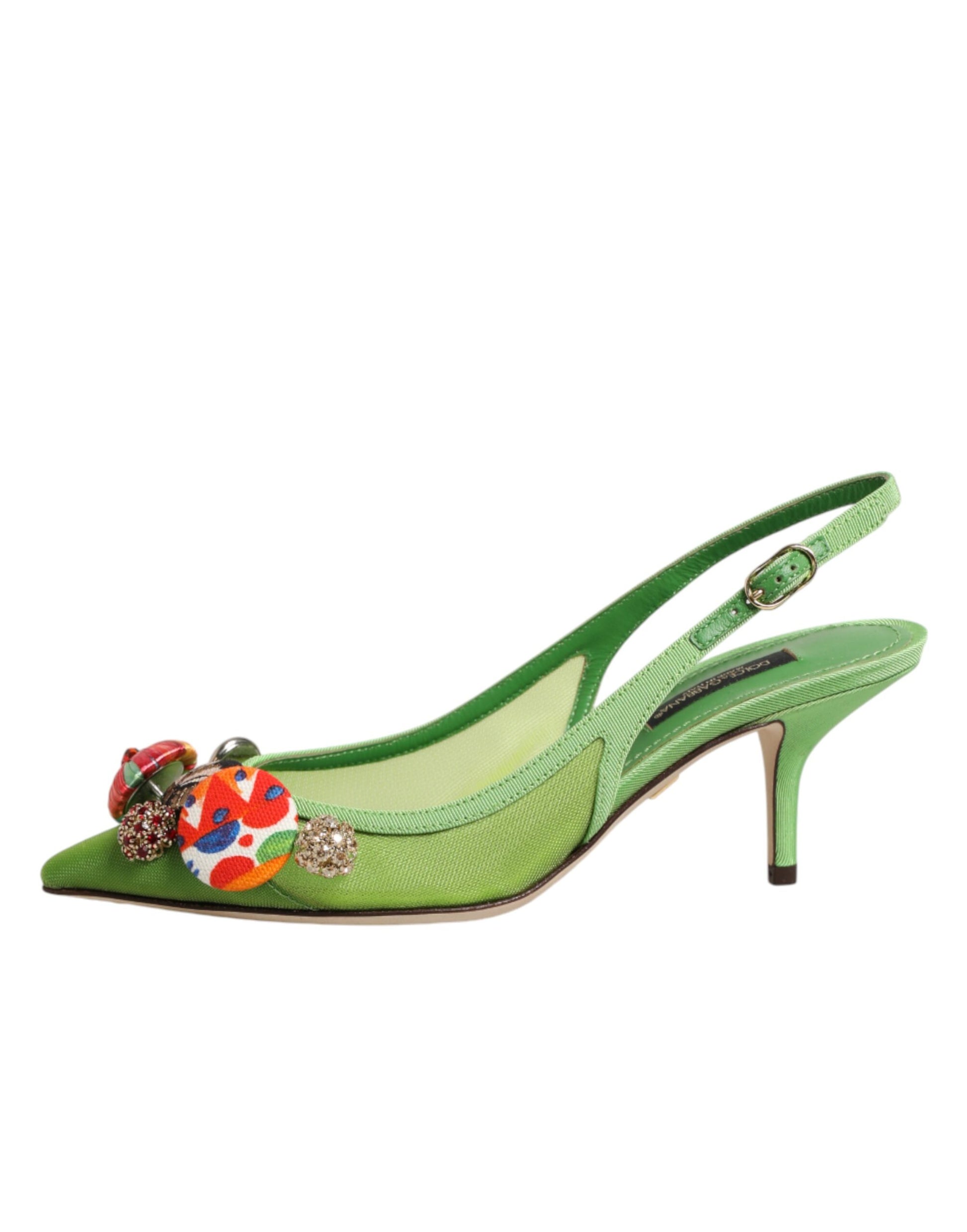 Dolce & Gabbana Green Embellished Heels Slingbacks Shoes Curated Luxury Accessories by Orvyn