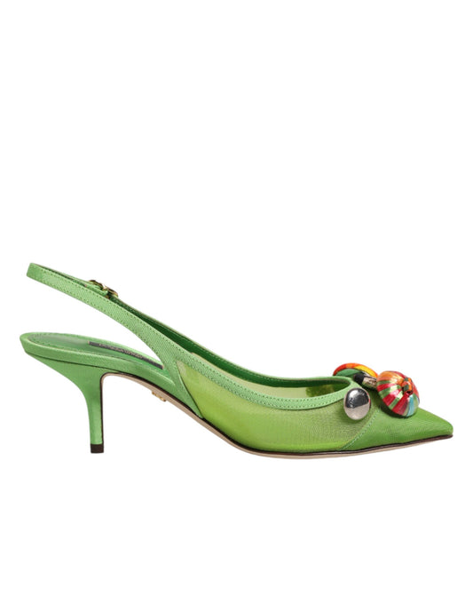 Dolce & Gabbana Green Embellished Heels Slingbacks Shoes Curated Luxury Accessories by Orvyn