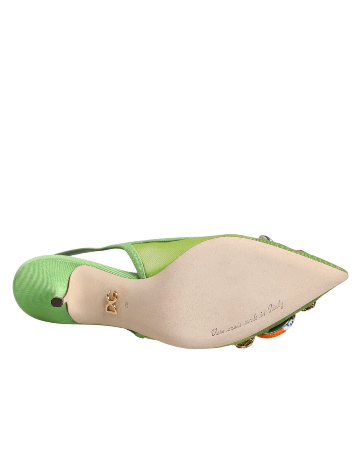Dolce & Gabbana Green Embellished Heels Slingbacks Shoes Curated Luxury Accessories by Orvyn