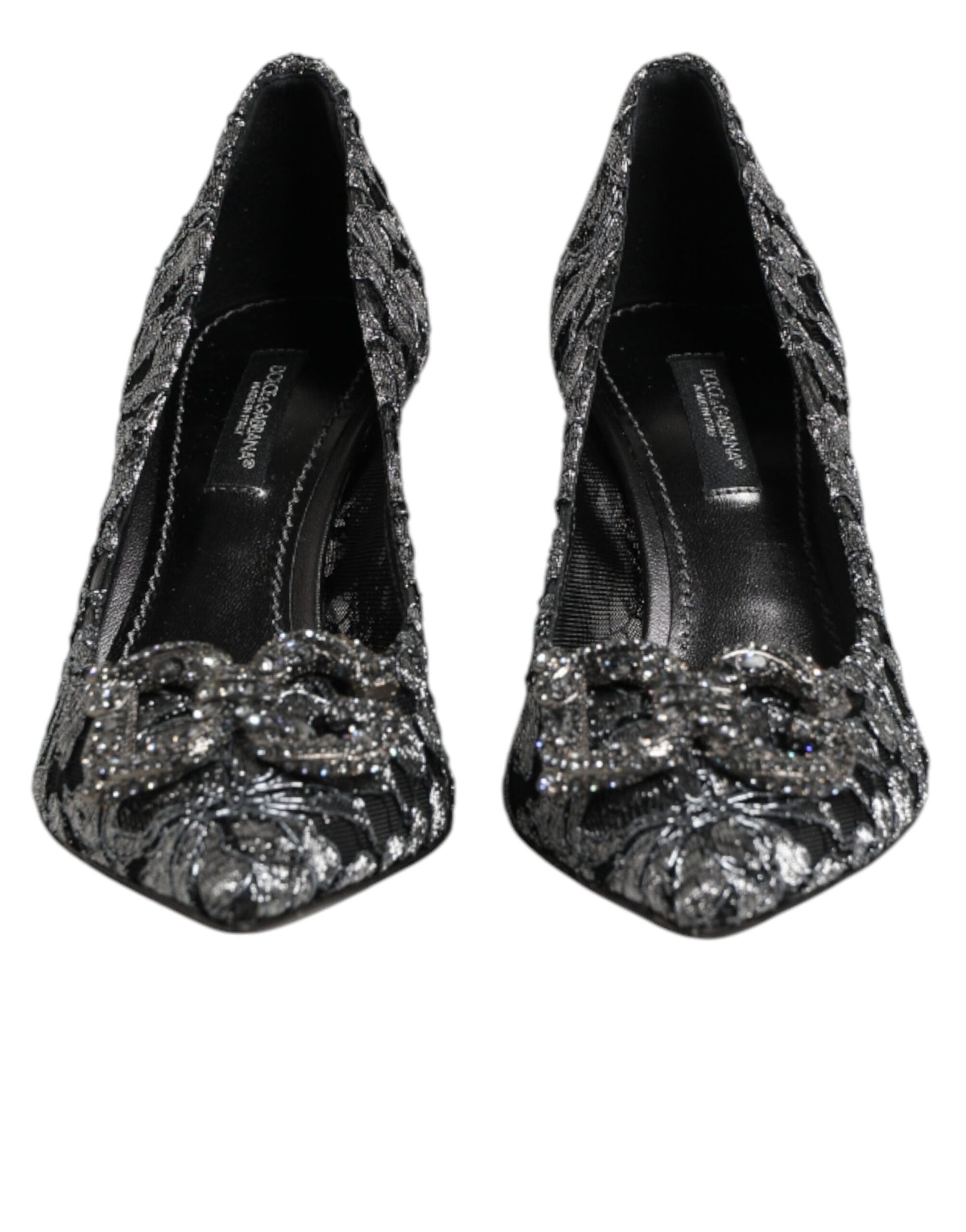 Dolce & Gabbana Silver Lace DG Amore Heels Pumps Shoes Curated Luxury Accessories by Orvyn