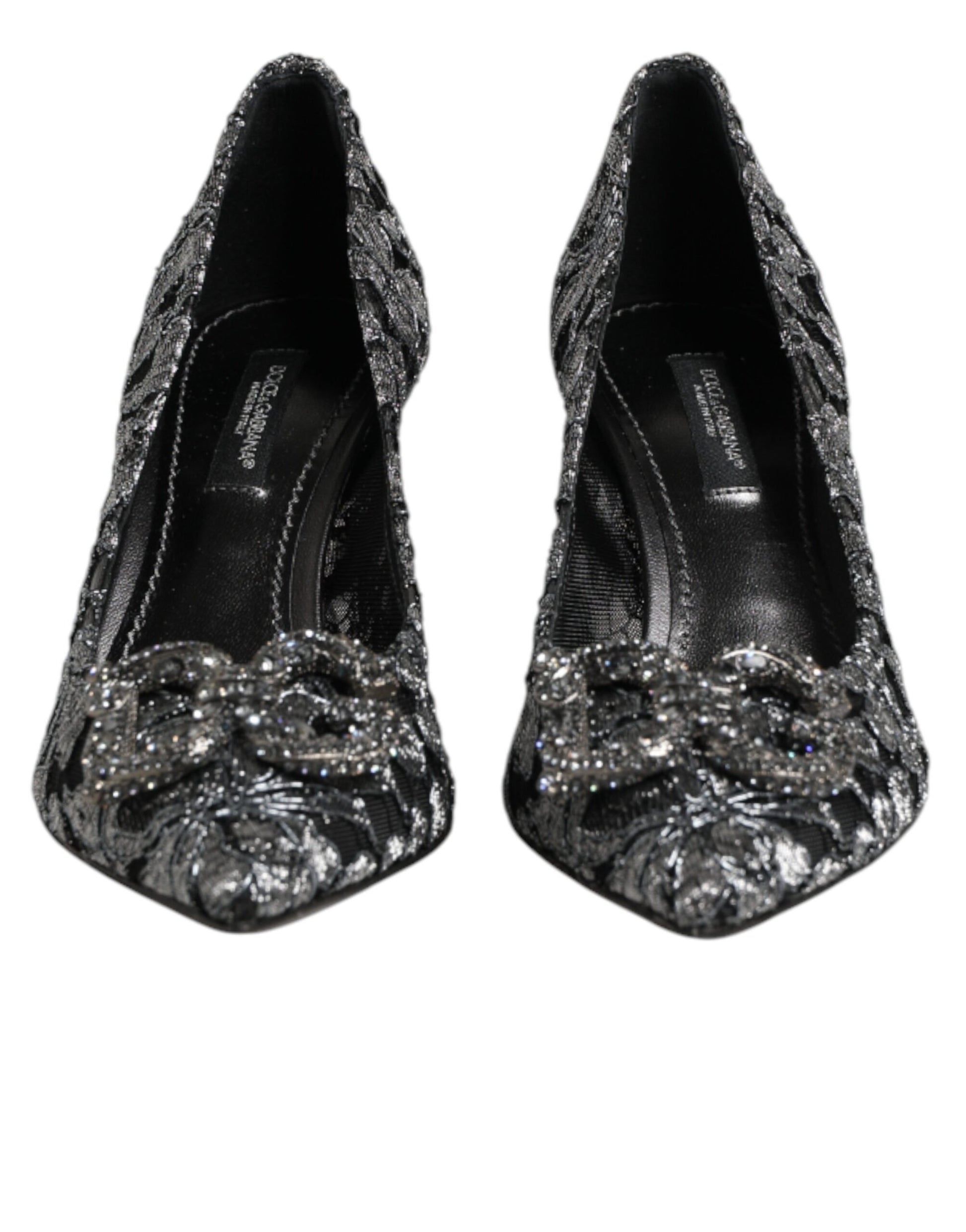 Dolce & Gabbana Silver Lace DG Amore Heels Pumps Shoes Curated Luxury Accessories by Orvyn