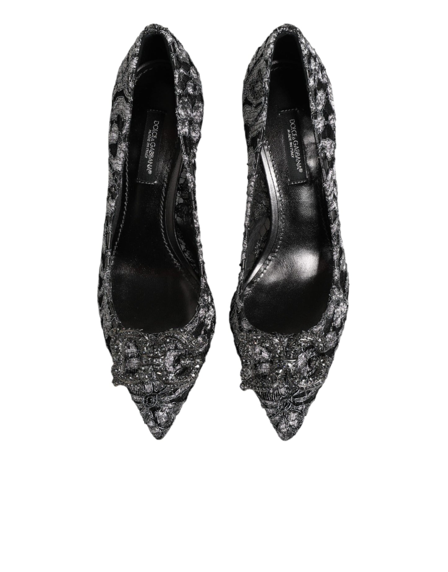Dolce & Gabbana Silver Lace DG Amore Heels Pumps Shoes Curated Luxury Accessories by Orvyn
