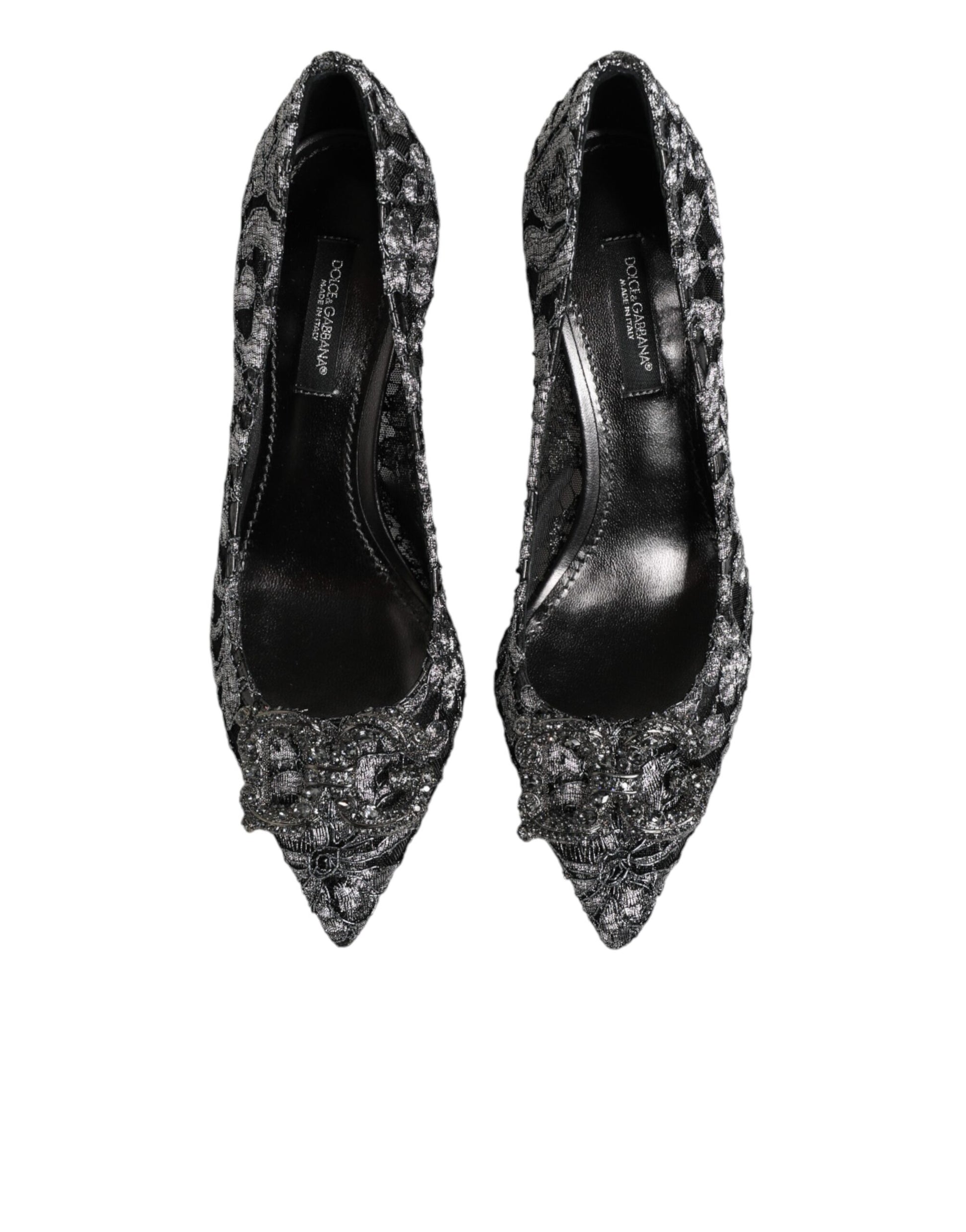Dolce & Gabbana Silver Lace DG Amore Heels Pumps Shoes Curated Luxury Accessories by Orvyn