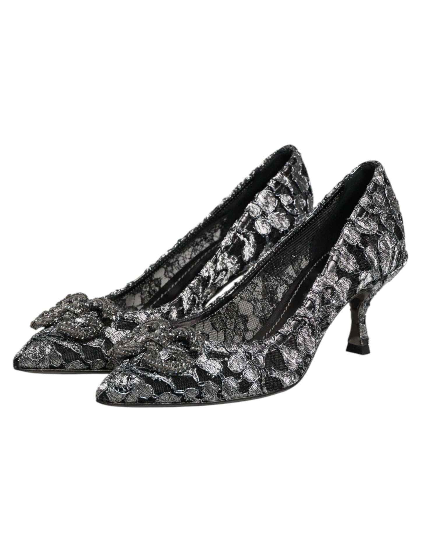 Dolce & Gabbana Silver Lace DG Amore Heels Pumps Shoes Curated Luxury Accessories by Orvyn