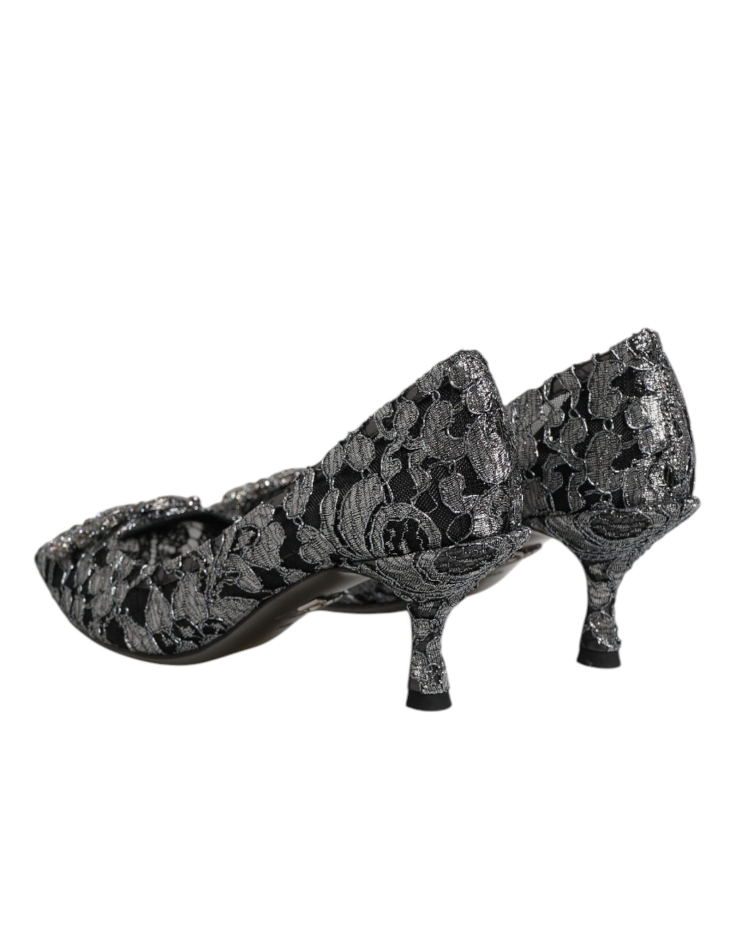 Dolce & Gabbana Silver Lace DG Amore Heels Pumps Shoes Curated Luxury Accessories by Orvyn