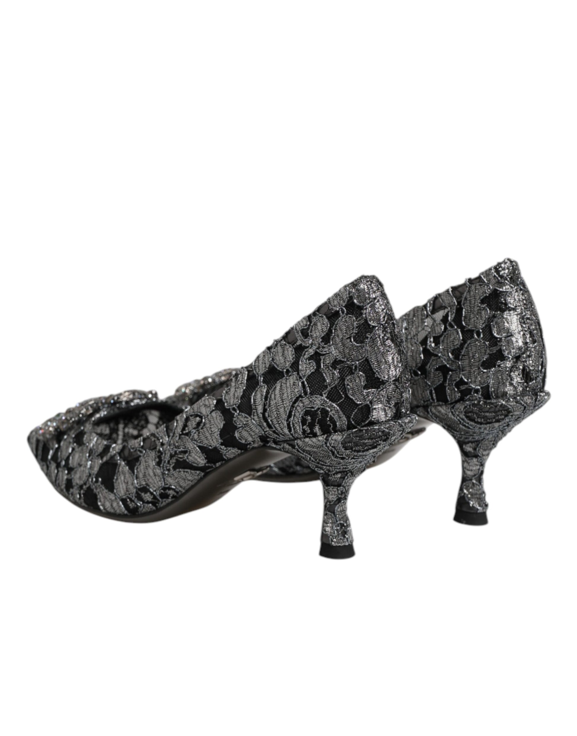 Dolce & Gabbana Silver Lace DG Amore Heels Pumps Shoes Curated Luxury Accessories by Orvyn