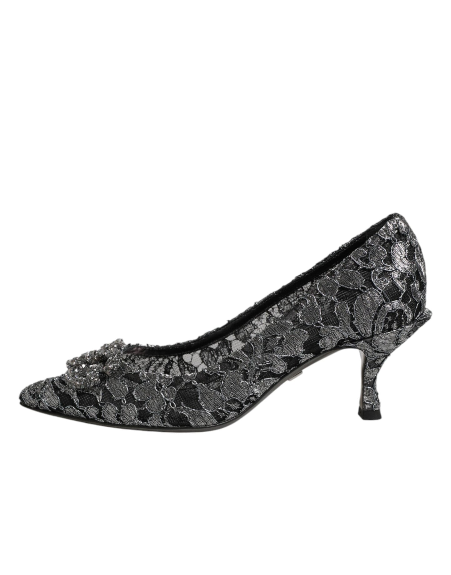 Dolce & Gabbana Silver Lace DG Amore Heels Pumps Shoes Curated Luxury Accessories by Orvyn