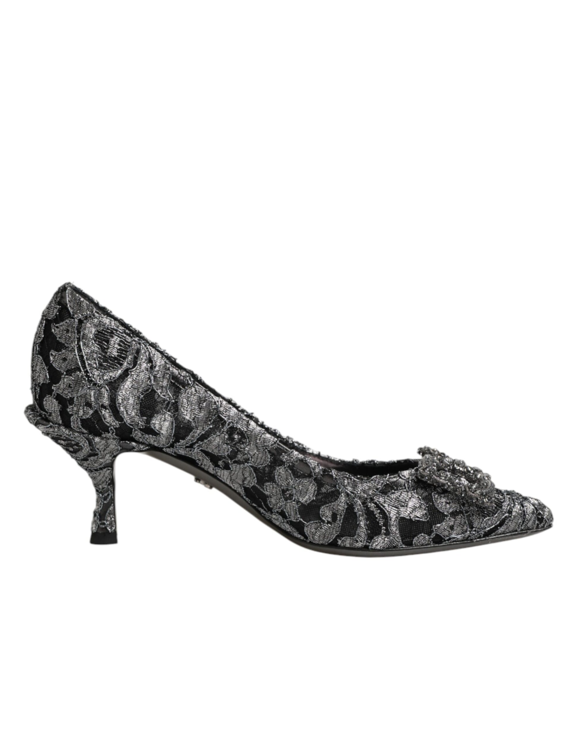 Dolce & Gabbana Silver Lace DG Amore Heels Pumps Shoes Curated Luxury Accessories by Orvyn