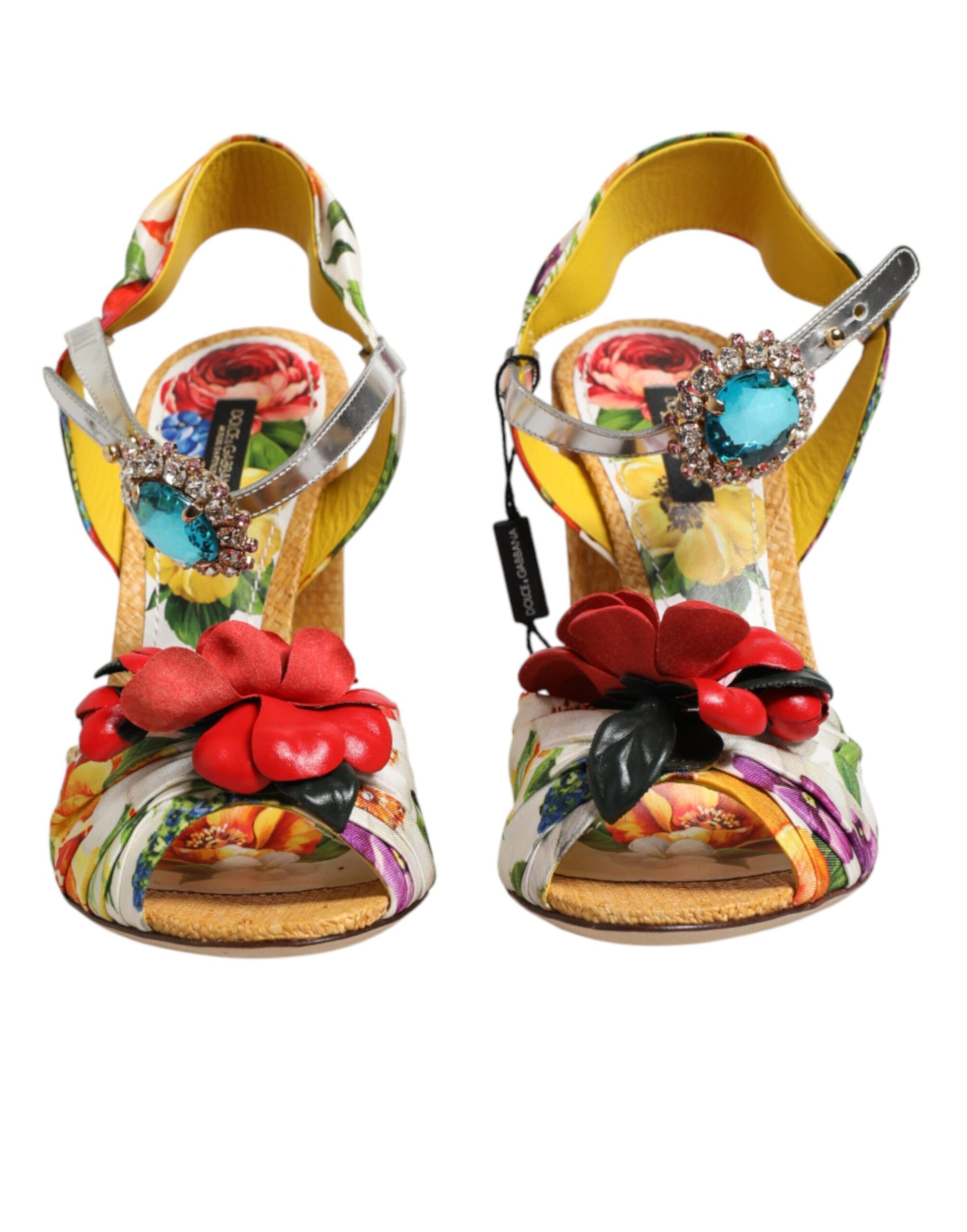 Dolce & Gabbana Multicolor Floral Crystal Embellished Sandals Shoes Curated Luxury Accessories by Orvyn