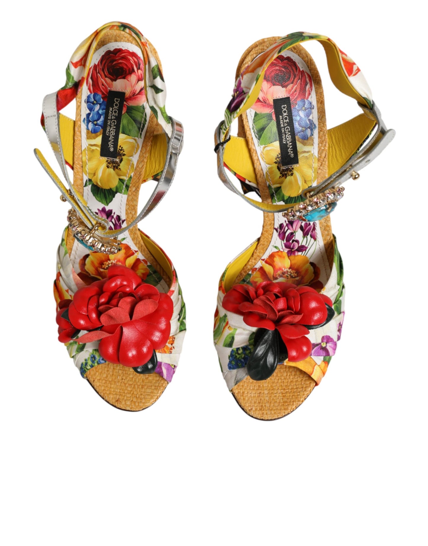Dolce & Gabbana Multicolor Floral Crystal Embellished Sandals Shoes Curated Luxury Accessories by Orvyn