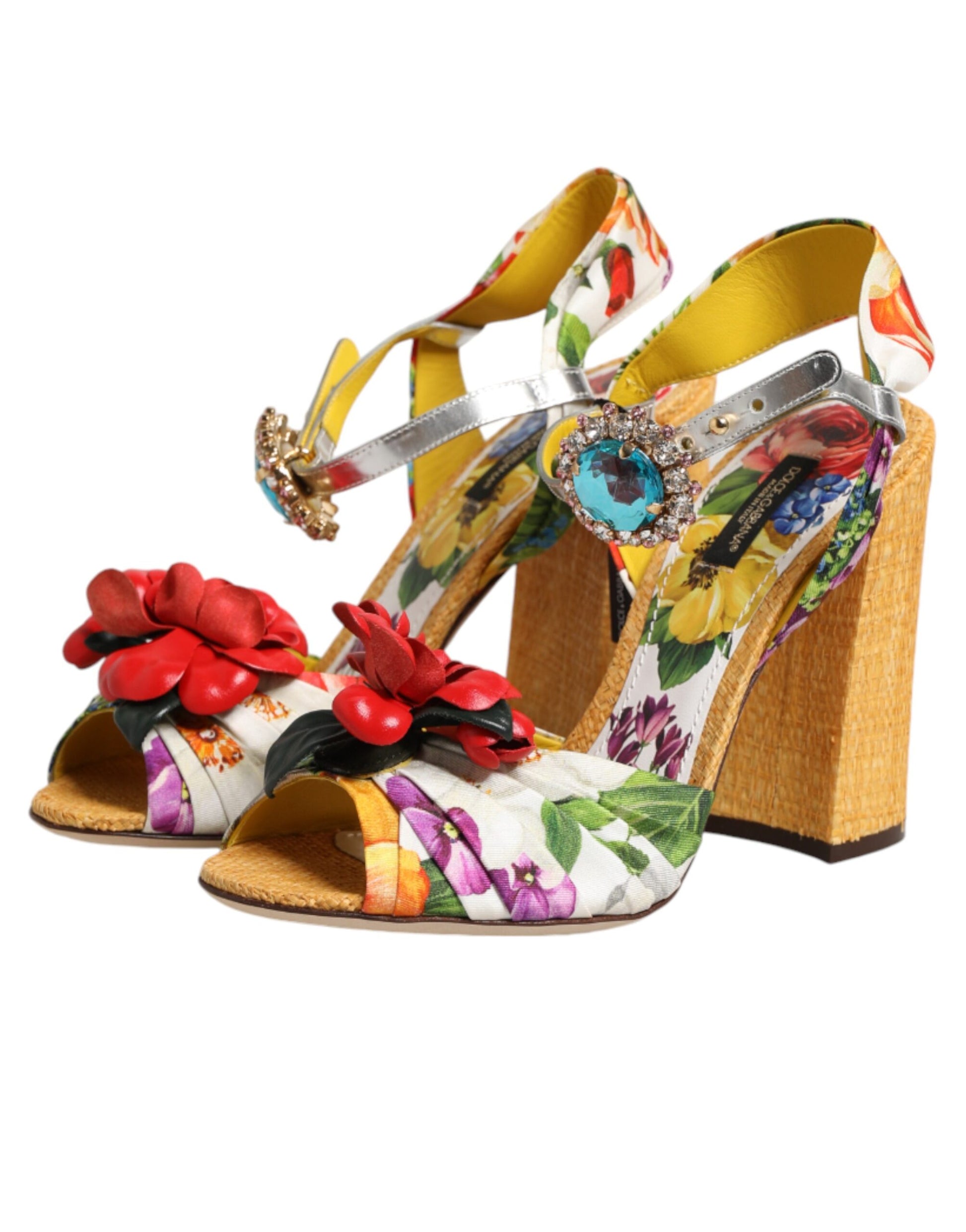 Dolce & Gabbana Multicolor Floral Crystal Embellished Sandals Shoes Curated Luxury Accessories by Orvyn