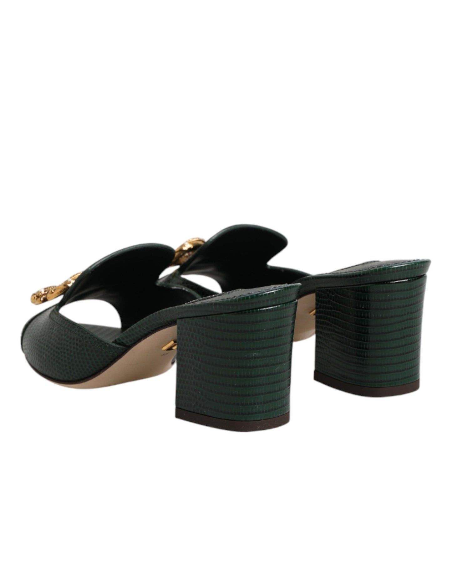 Dolce & Gabbana Green DG Amore Heel Slides Sandals Shoes Curated Luxury Accessories by Orvyn