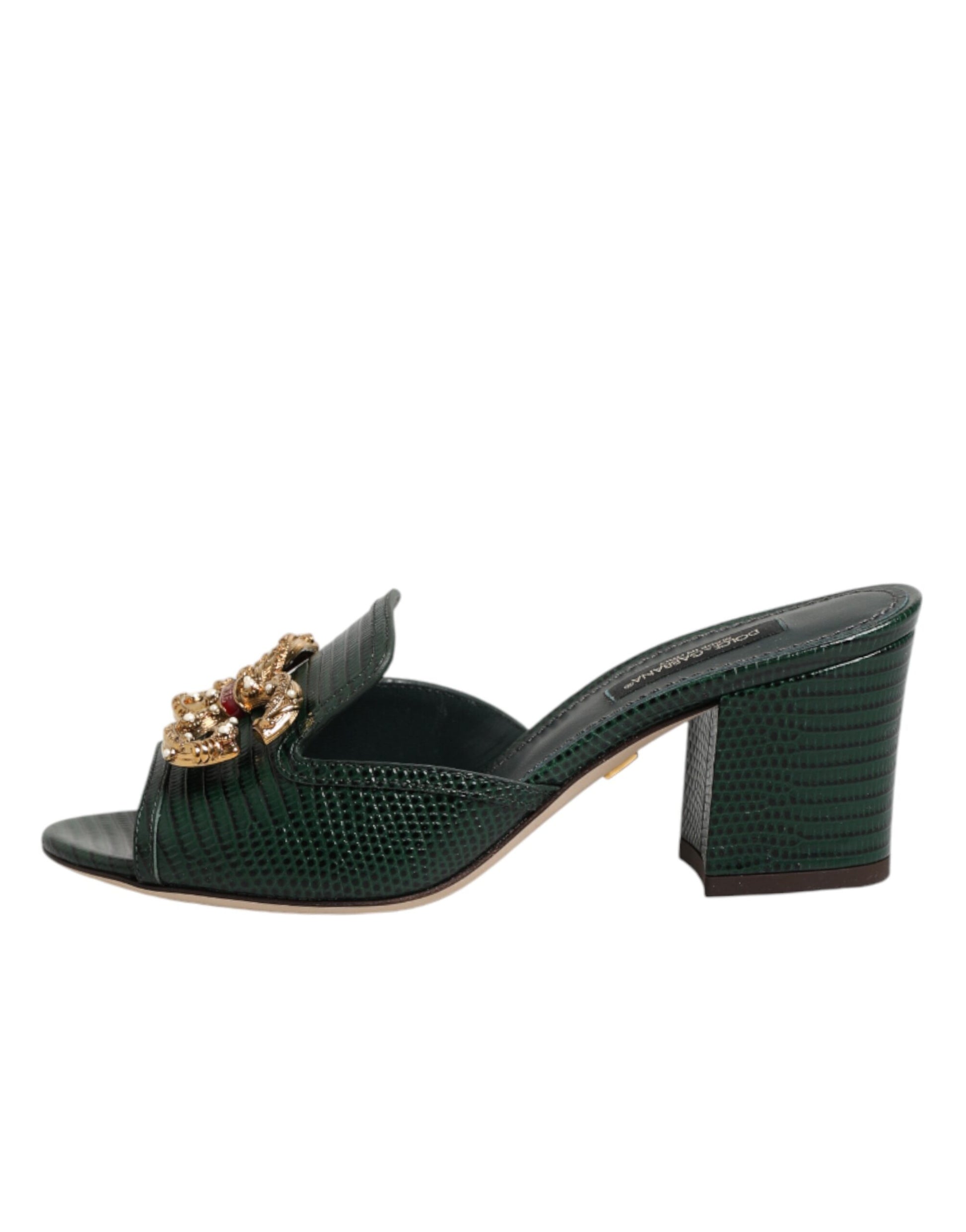 Dolce & Gabbana Green DG Amore Heel Slides Sandals Shoes Curated Luxury Accessories by Orvyn