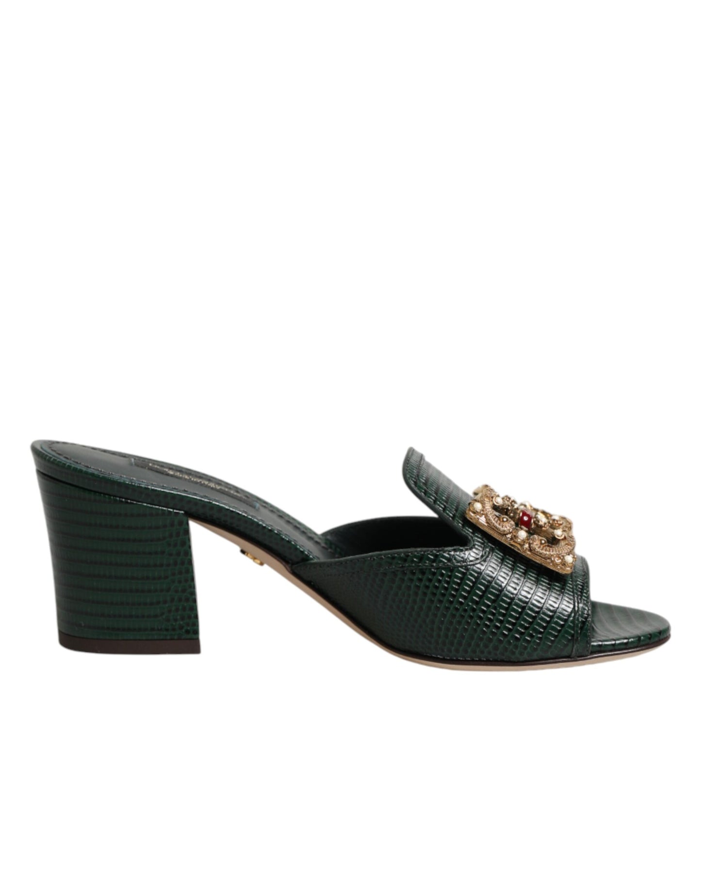 Dolce & Gabbana Green DG Amore Heel Slides Sandals Shoes Curated Luxury Accessories by Orvyn