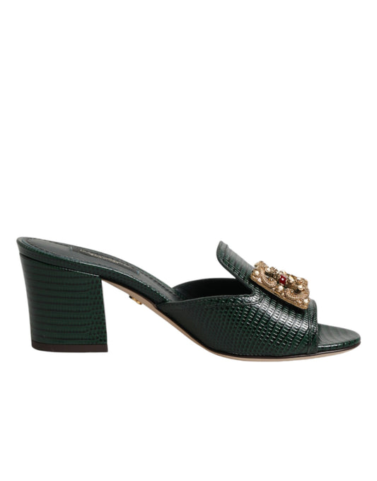 Dolce & Gabbana Green DG Amore Heel Slides Sandals Shoes Curated Luxury Accessories by Orvyn