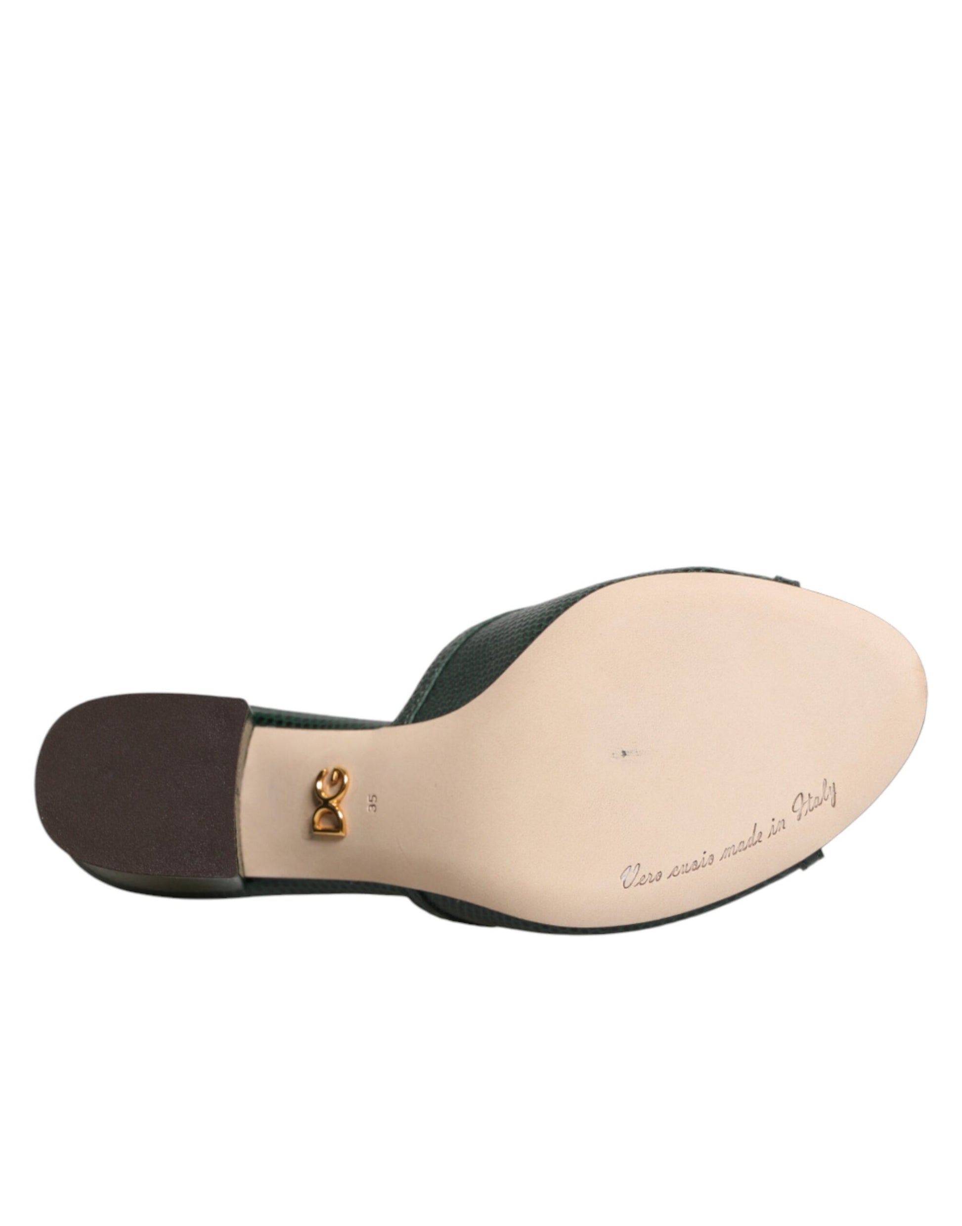 Dolce & Gabbana Green DG Amore Heel Slides Sandals Shoes Curated Luxury Accessories by Orvyn