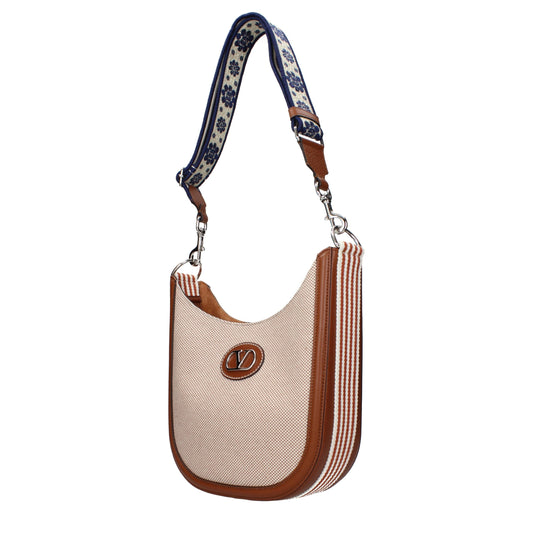Valentino Garavani VLogo Beige Fabric Crossbody Bag