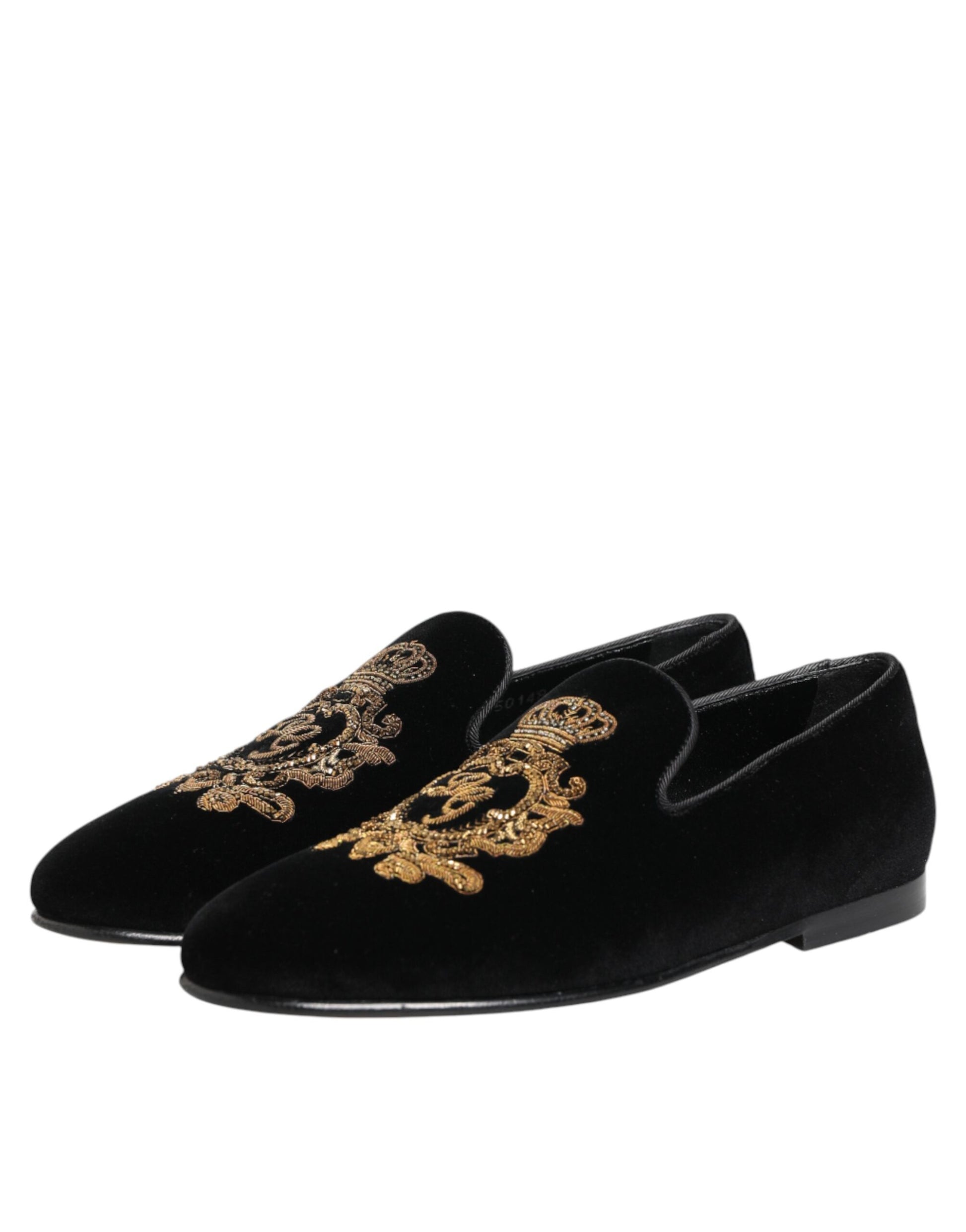 Dolce & Gabbana Black Velvet Gold Crown Mens Loafers Shoes Curated Luxury Accessories by Orvyn