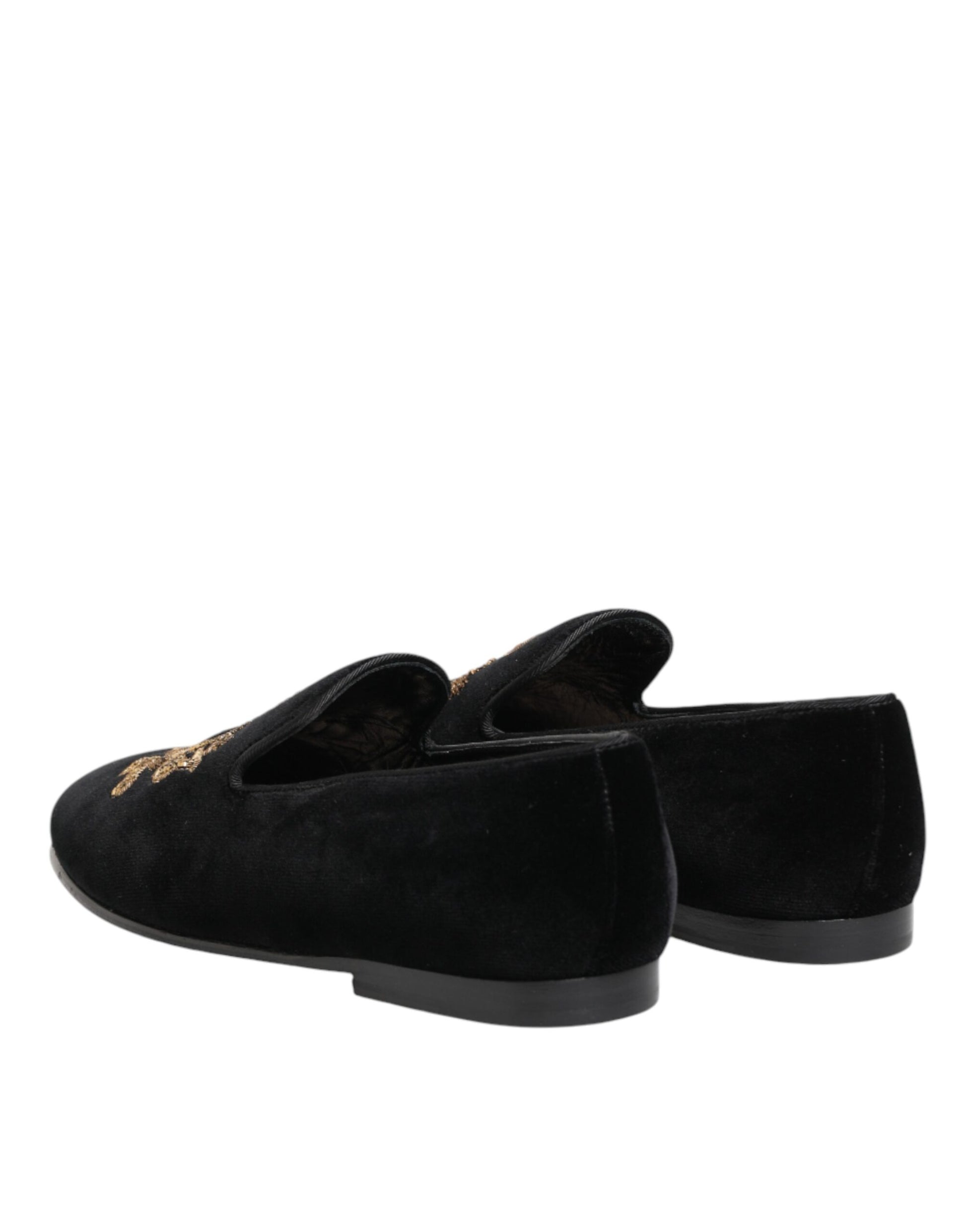 Dolce & Gabbana Black Velvet Gold Crown Mens Loafers Shoes Curated Luxury Accessories by Orvyn
