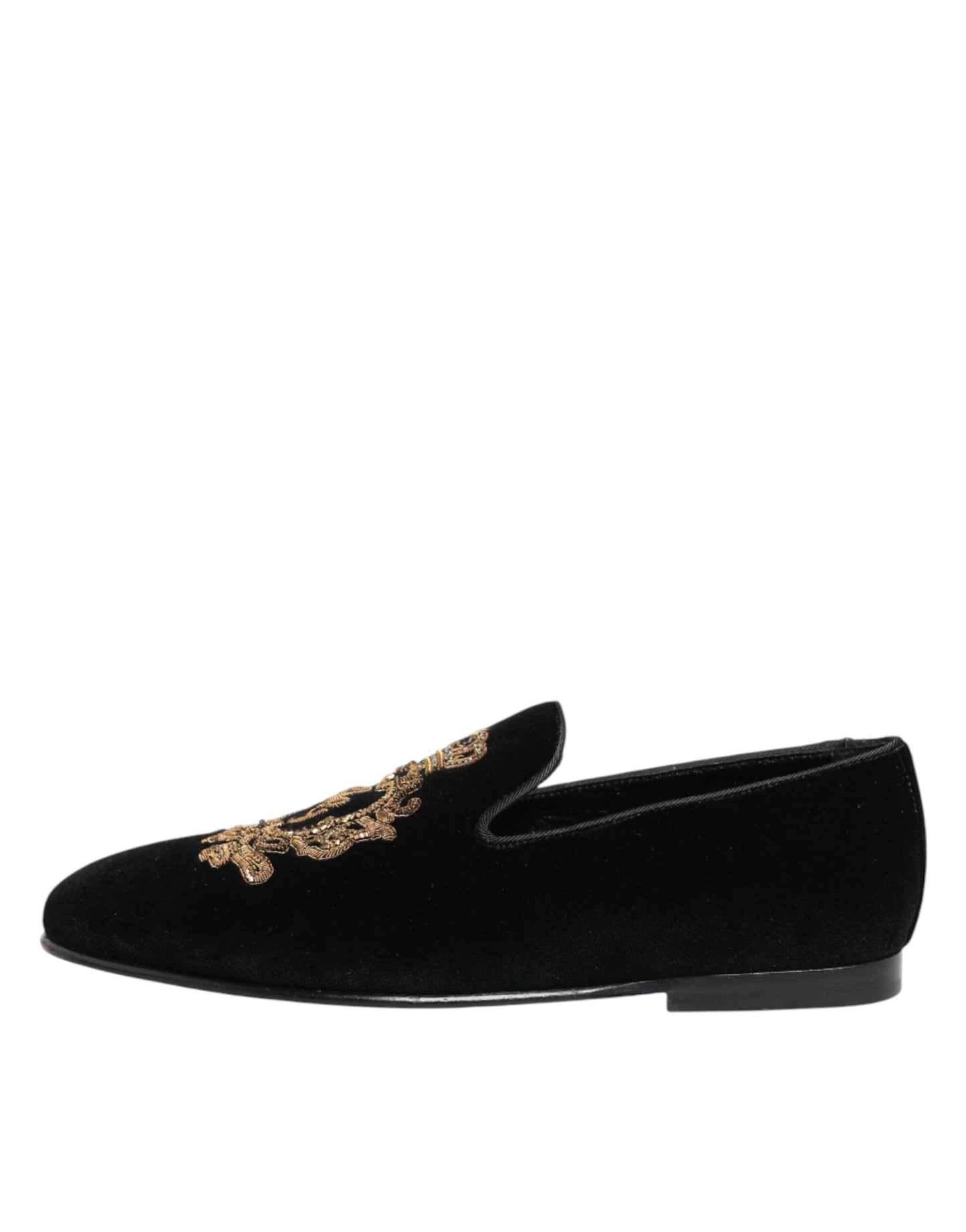 Dolce & Gabbana Black Velvet Gold Crown Mens Loafers Shoes Curated Luxury Accessories by Orvyn