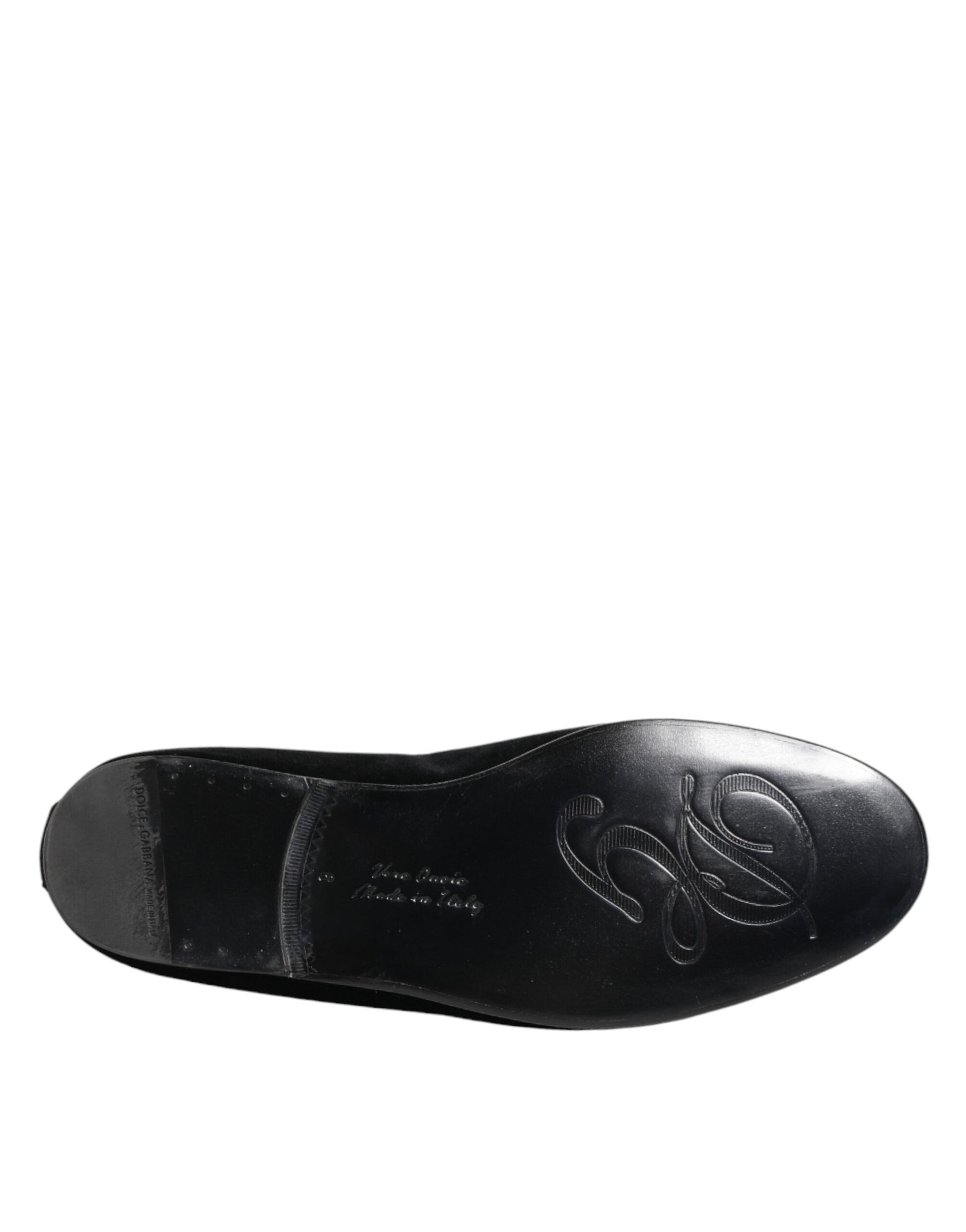 Dolce & Gabbana Black Velvet Gold Crown Mens Loafers Shoes Curated Luxury Accessories by Orvyn