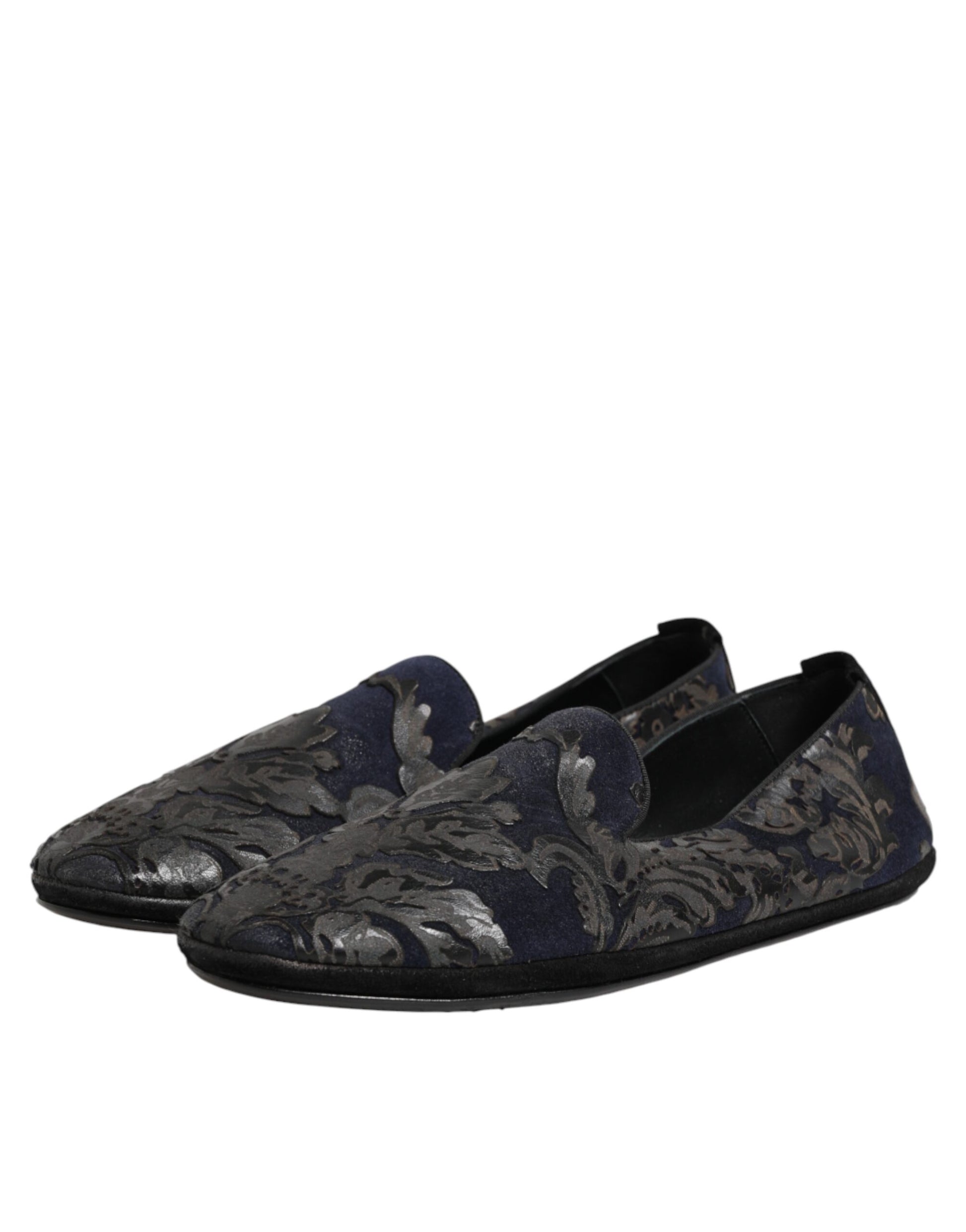 Dolce & Gabbana Black Jacquard Leather Slip On Loafers Shoes Curated Luxury Accessories by Orvyn