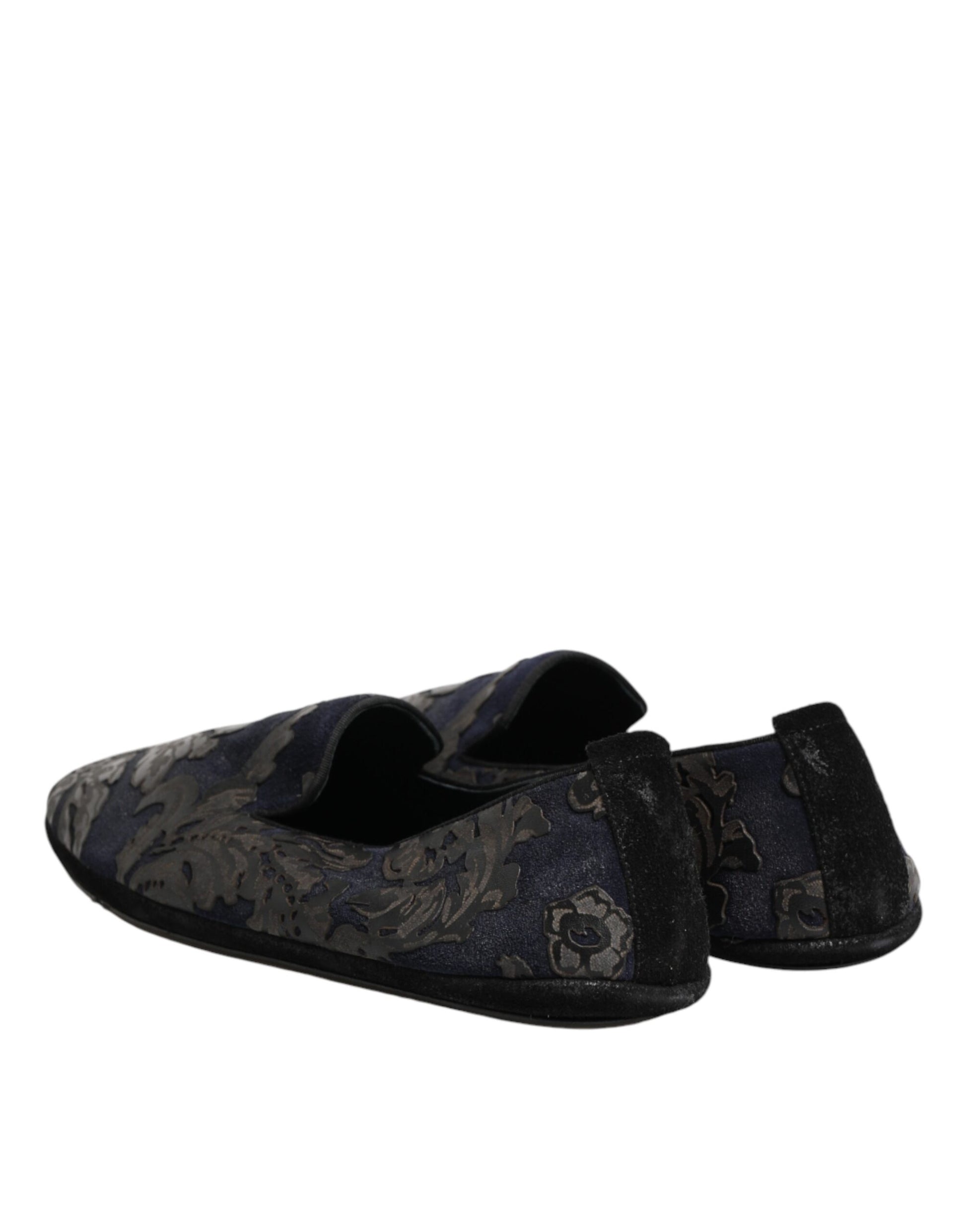 Dolce & Gabbana Black Jacquard Leather Slip On Loafers Shoes Curated Luxury Accessories by Orvyn