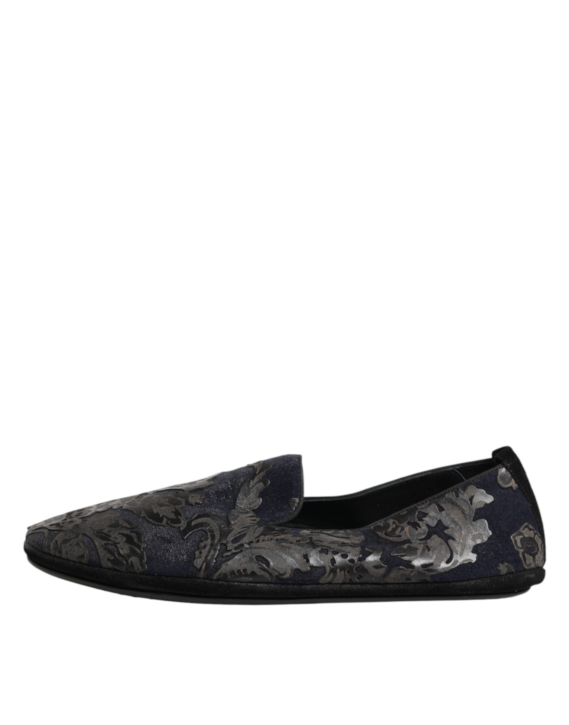 Dolce & Gabbana Black Jacquard Leather Slip On Loafers Shoes Curated Luxury Accessories by Orvyn