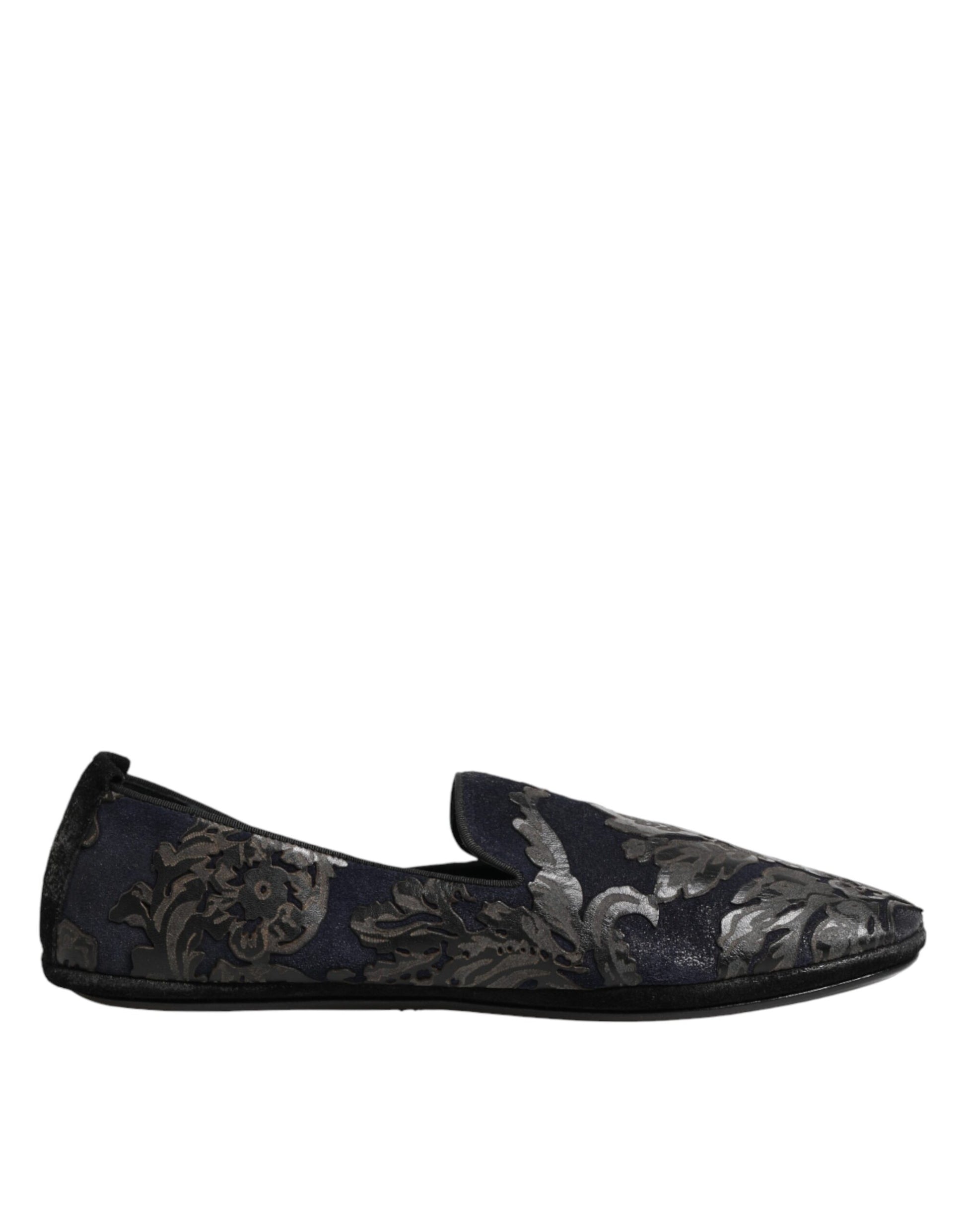 Dolce & Gabbana Black Jacquard Leather Slip On Loafers Shoes Curated Luxury Accessories by Orvyn