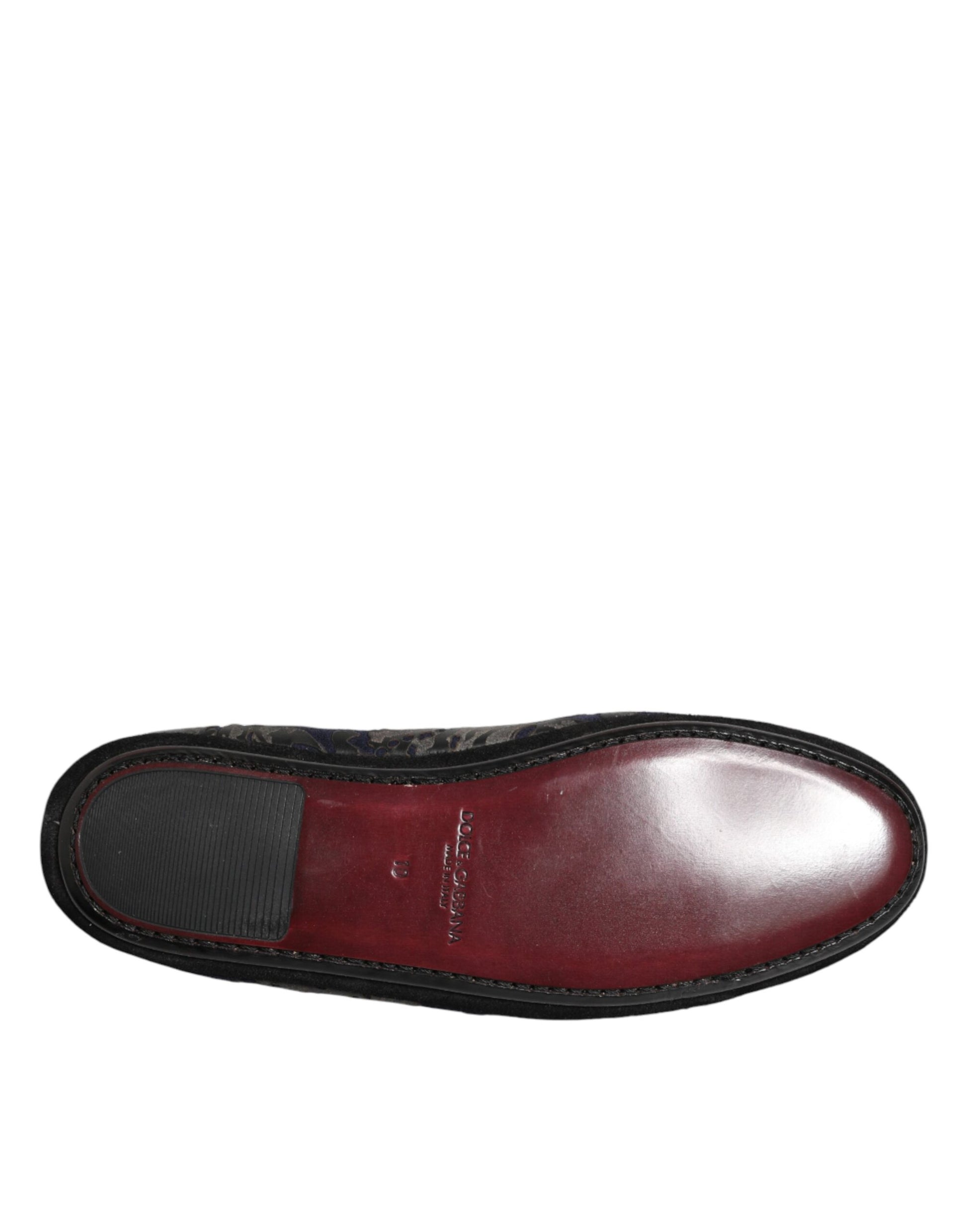 Dolce & Gabbana Black Jacquard Leather Slip On Loafers Shoes Curated Luxury Accessories by Orvyn