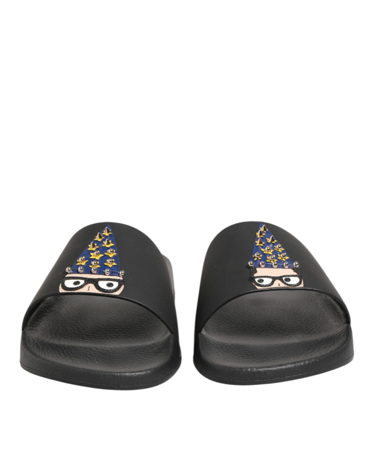 Dolce & Gabbana Black Leather Slides Sandals Beachwear Shoes Curated Luxury Accessories by Orvyn