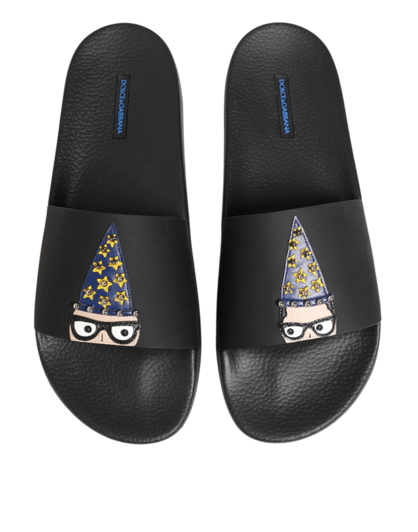 Dolce & Gabbana Black Leather Slides Sandals Beachwear Shoes Curated Luxury Accessories by Orvyn