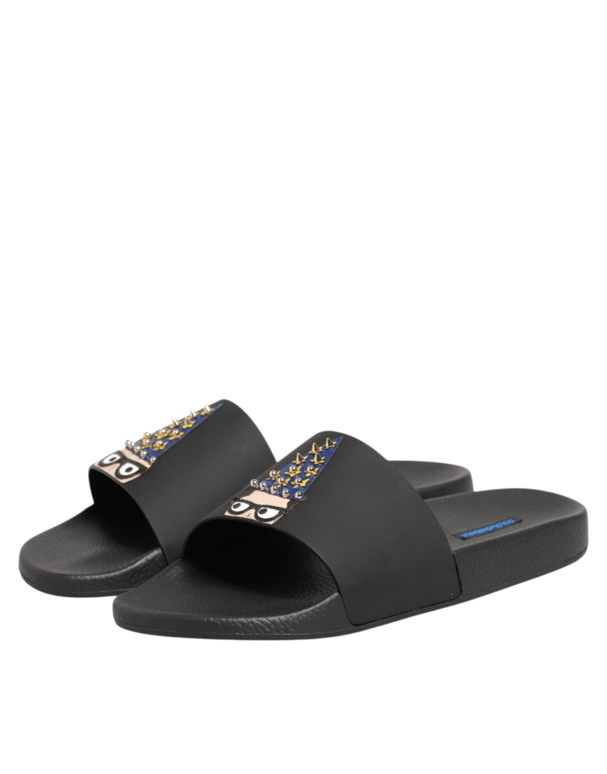 Dolce & Gabbana Black Leather Slides Sandals Beachwear Shoes Curated Luxury Accessories by Orvyn