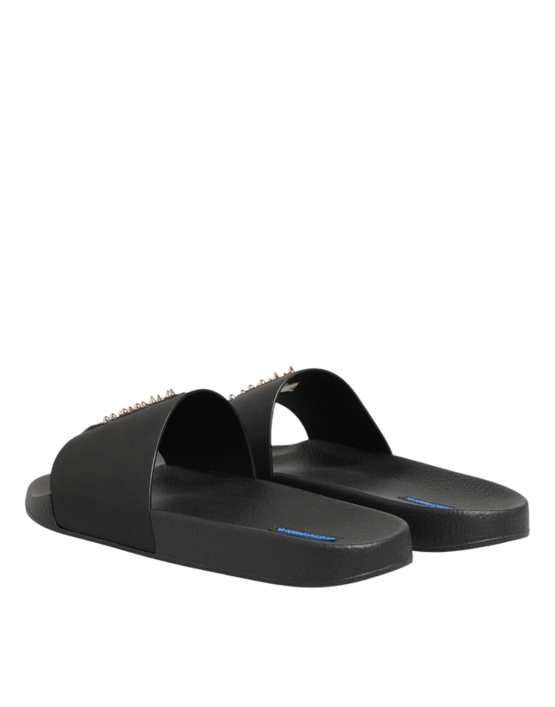 Dolce & Gabbana Black Leather Slides Sandals Beachwear Shoes Curated Luxury Accessories by Orvyn