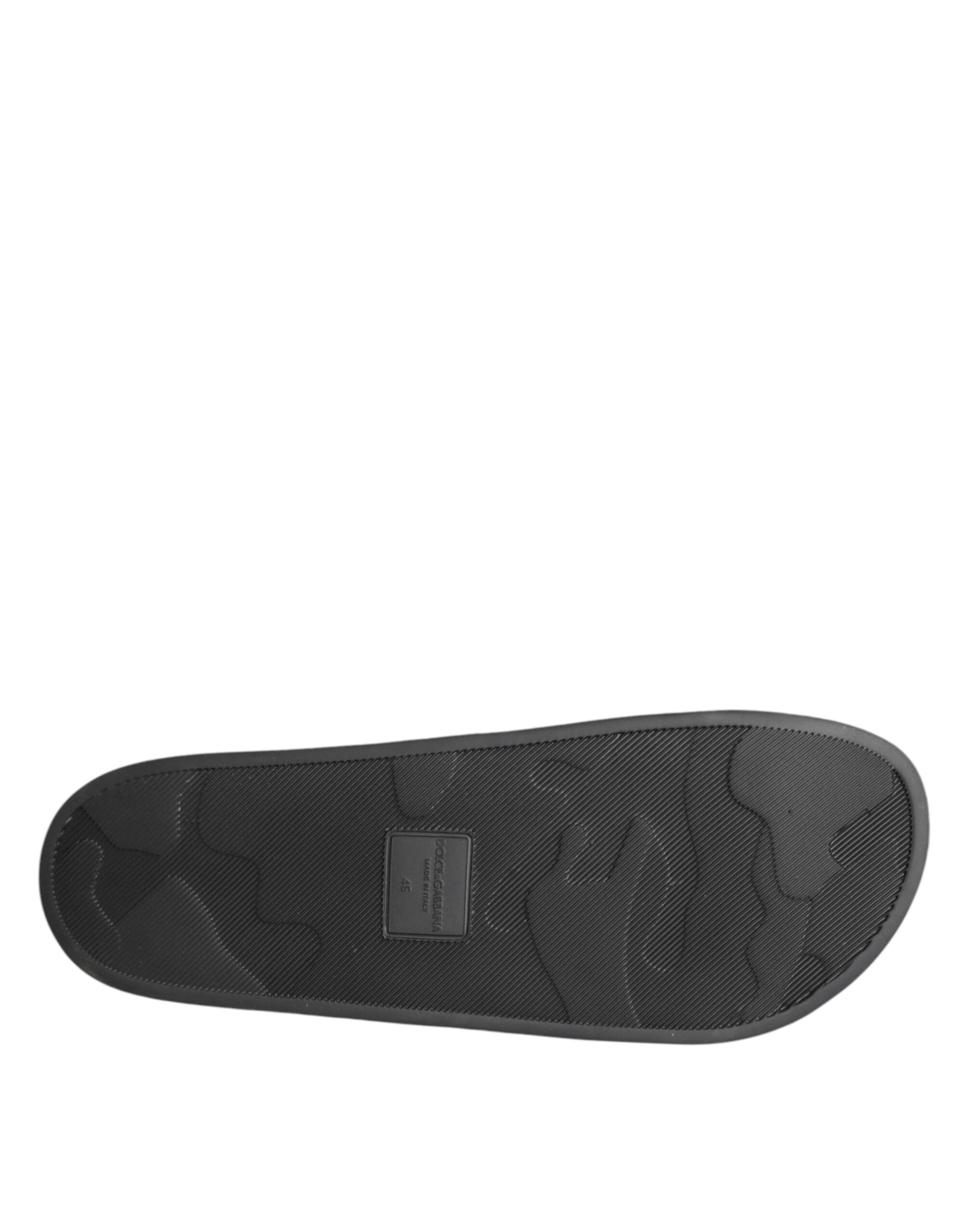 Dolce & Gabbana Black Leather Slides Sandals Beachwear Shoes Curated Luxury Accessories by Orvyn