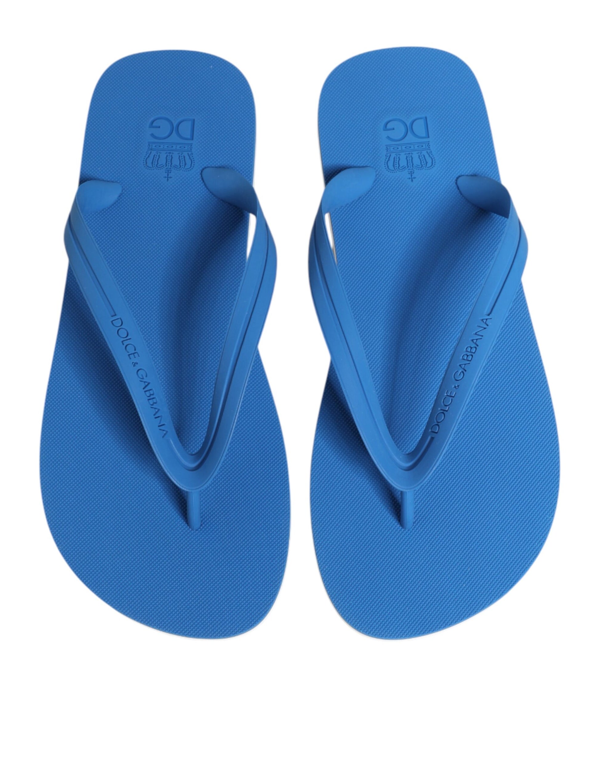 Dolce & Gabbana Blue White Logo Beachwear Flats Slipper Shoes Curated Luxury Accessories by Orvyn
