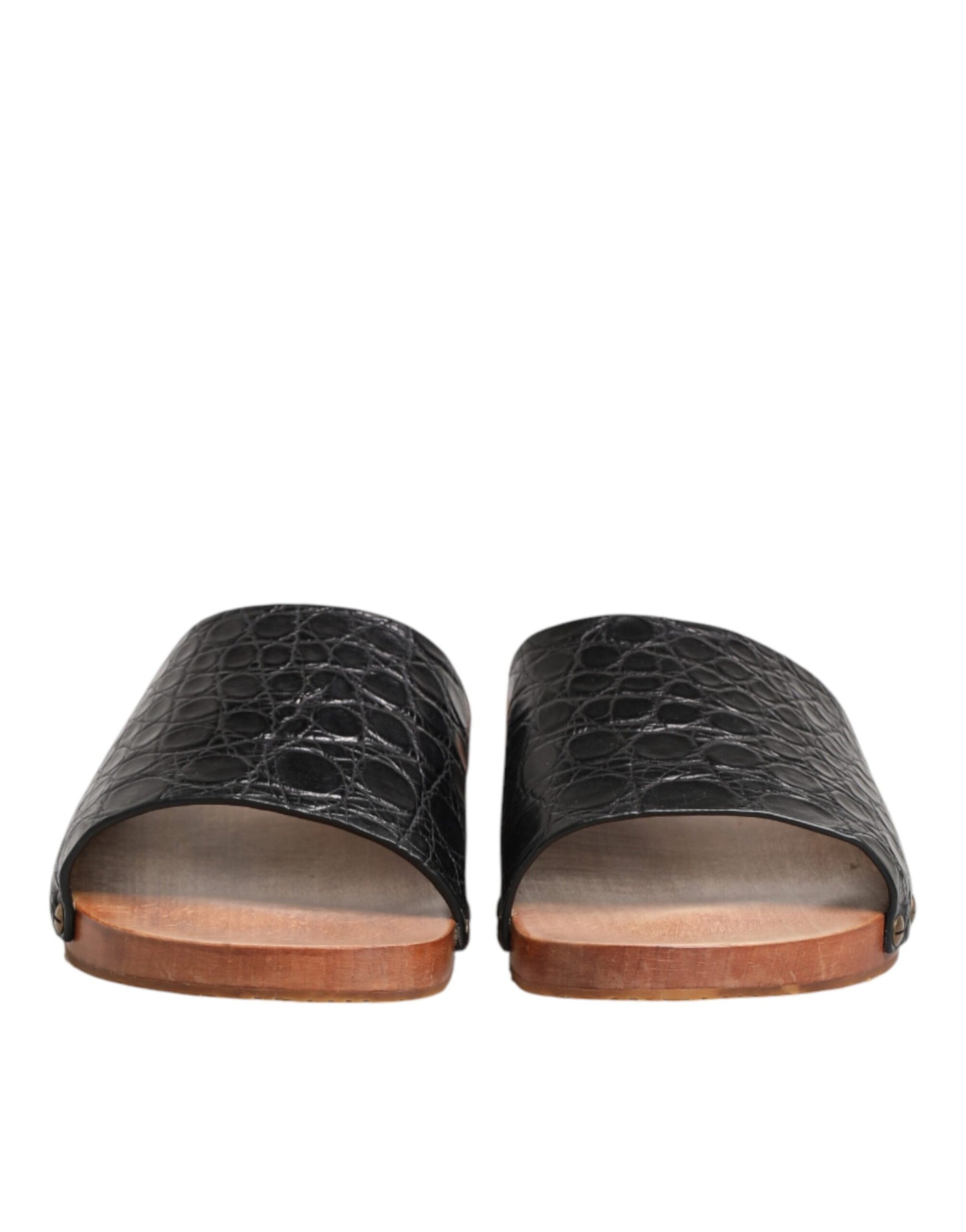 Dolce & Gabbana Black Brown Leather Slides Sandals Shoes Curated Luxury Accessories by Orvyn