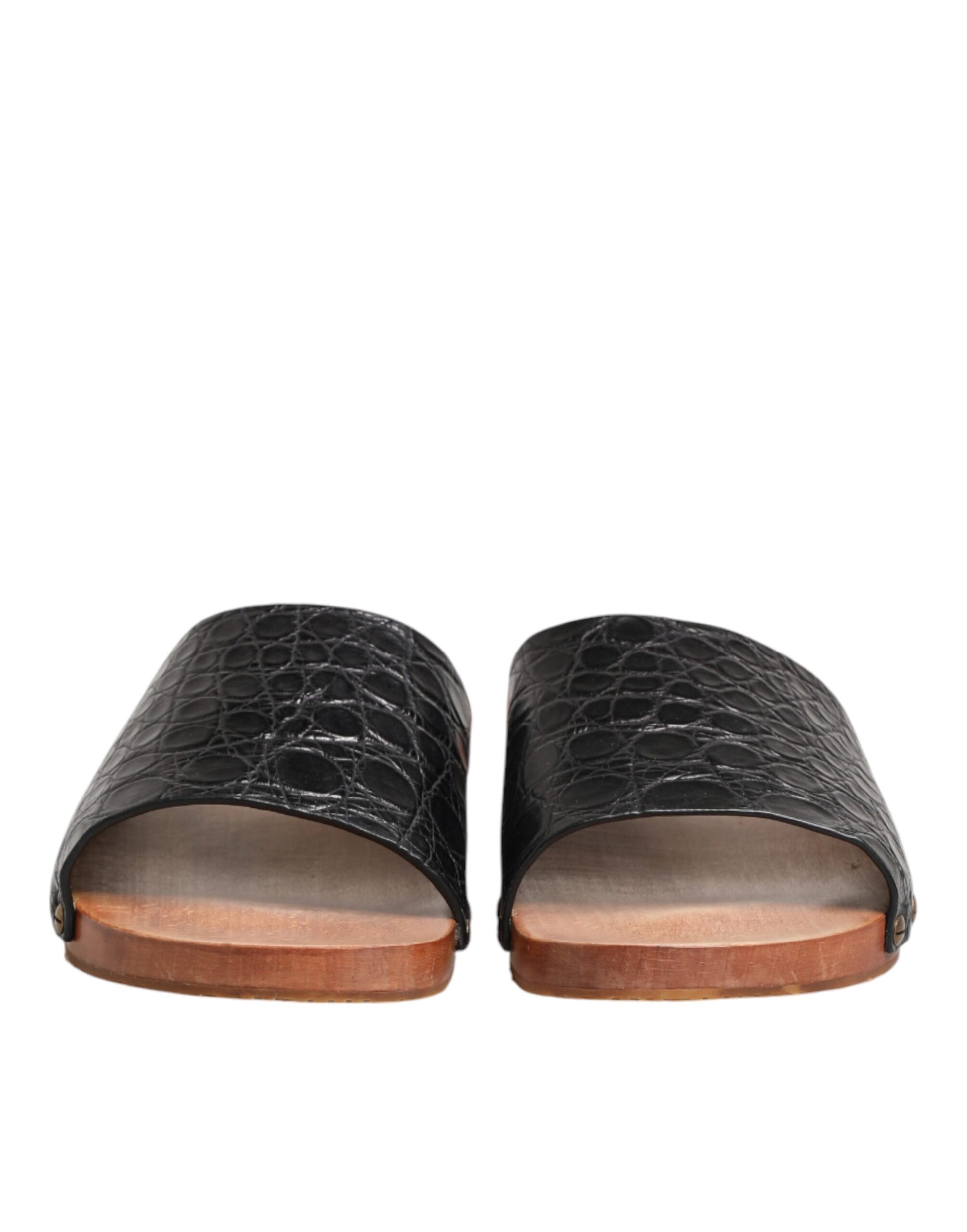 Dolce & Gabbana Black Brown Leather Slides Sandals Shoes Curated Luxury Accessories by Orvyn