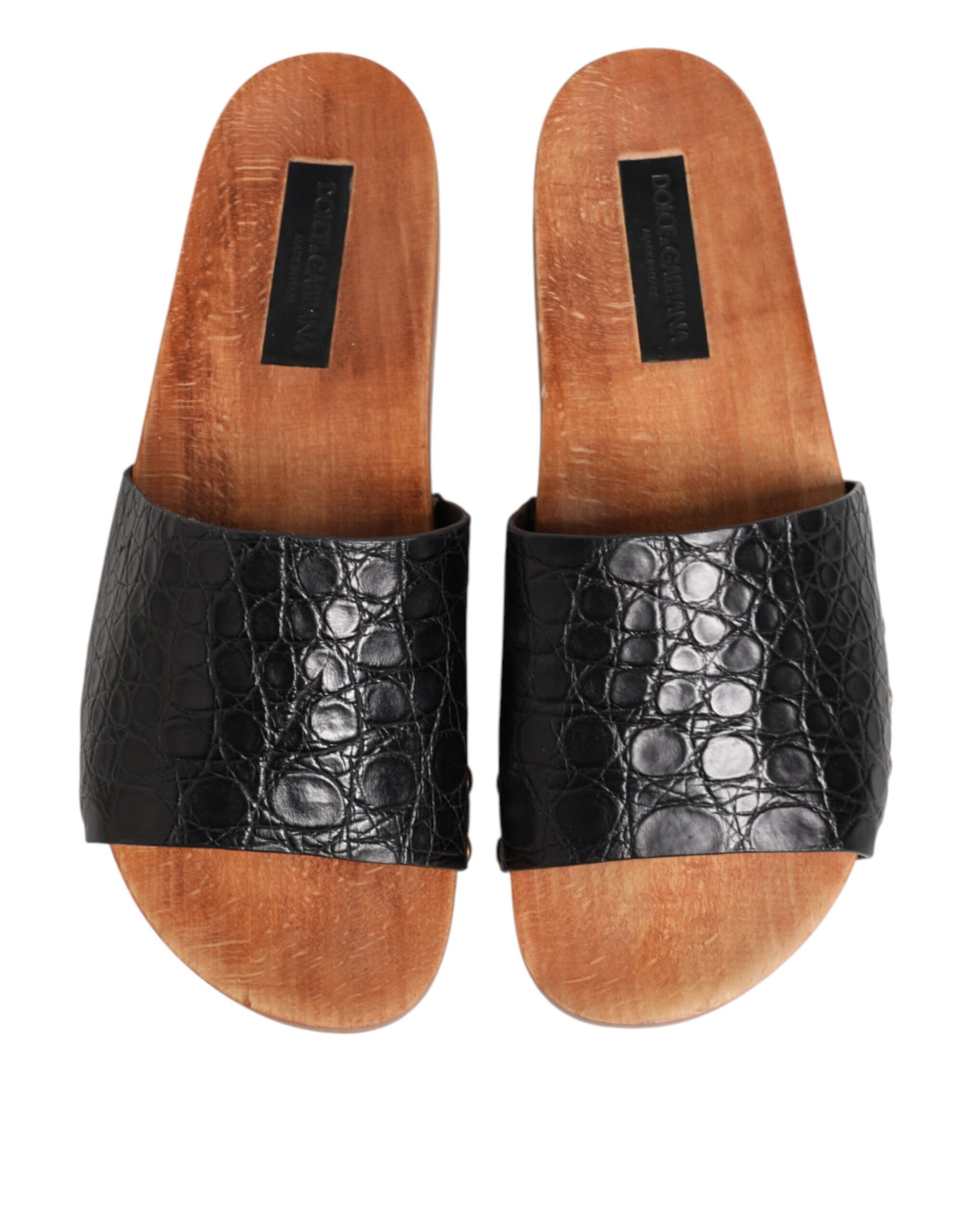 Dolce & Gabbana Black Brown Leather Slides Sandals Shoes Curated Luxury Accessories by Orvyn