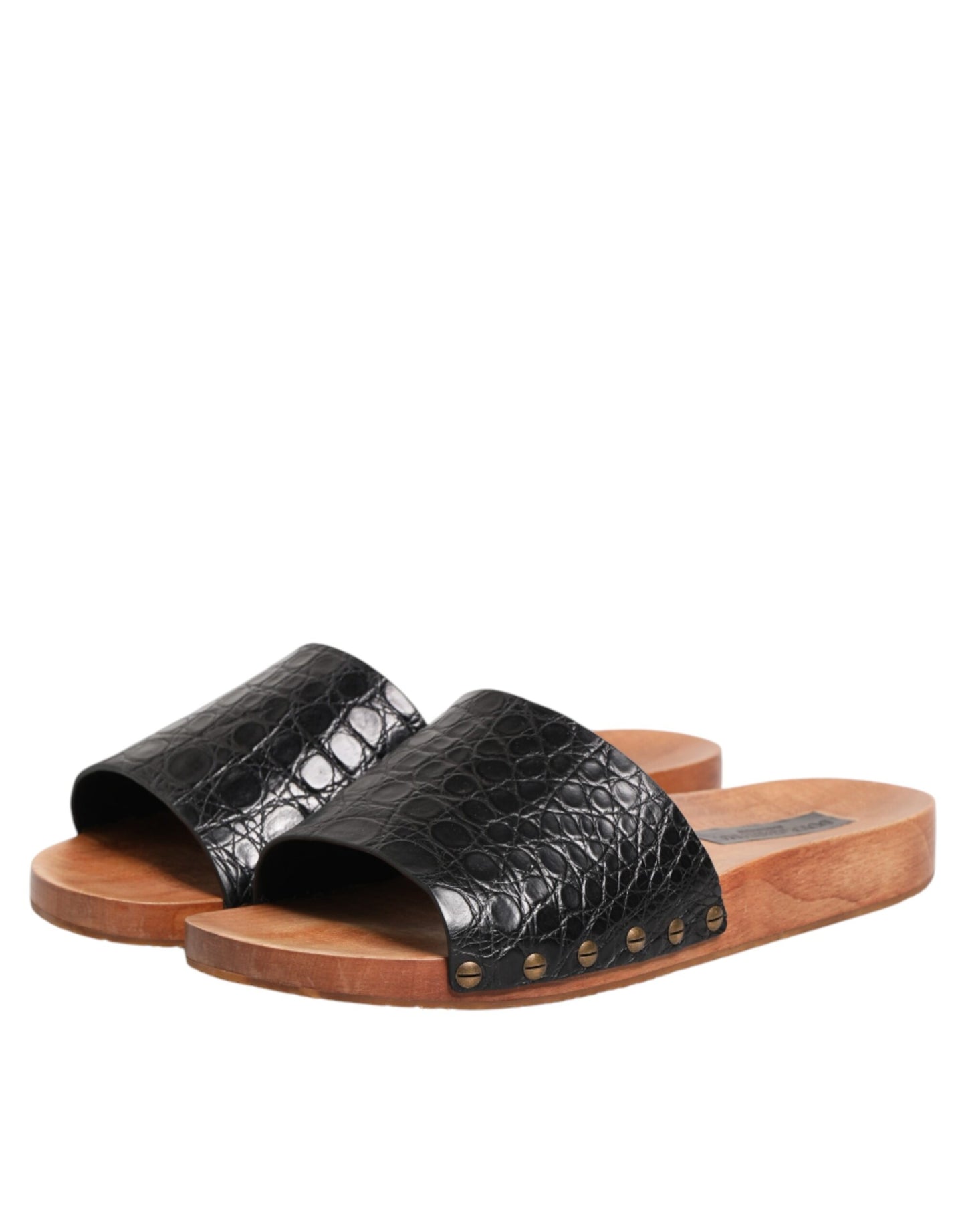 Dolce & Gabbana Black Brown Leather Slides Sandals Shoes Curated Luxury Accessories by Orvyn