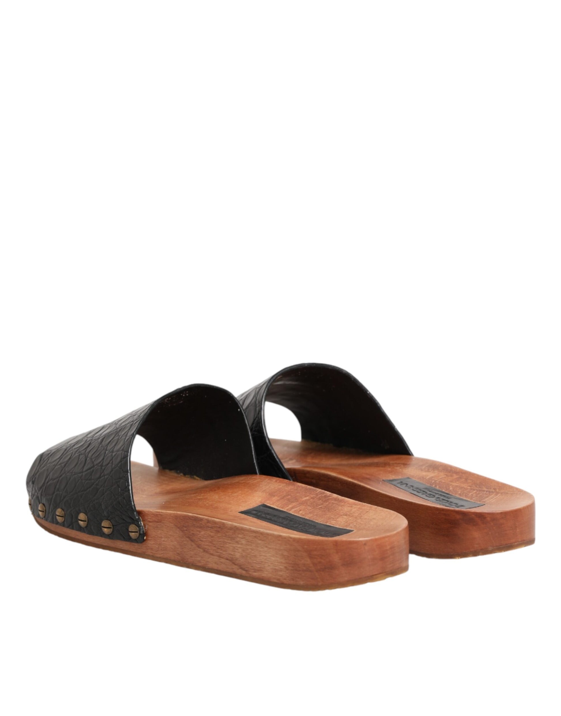 Dolce & Gabbana Black Brown Leather Slides Sandals Shoes Curated Luxury Accessories by Orvyn