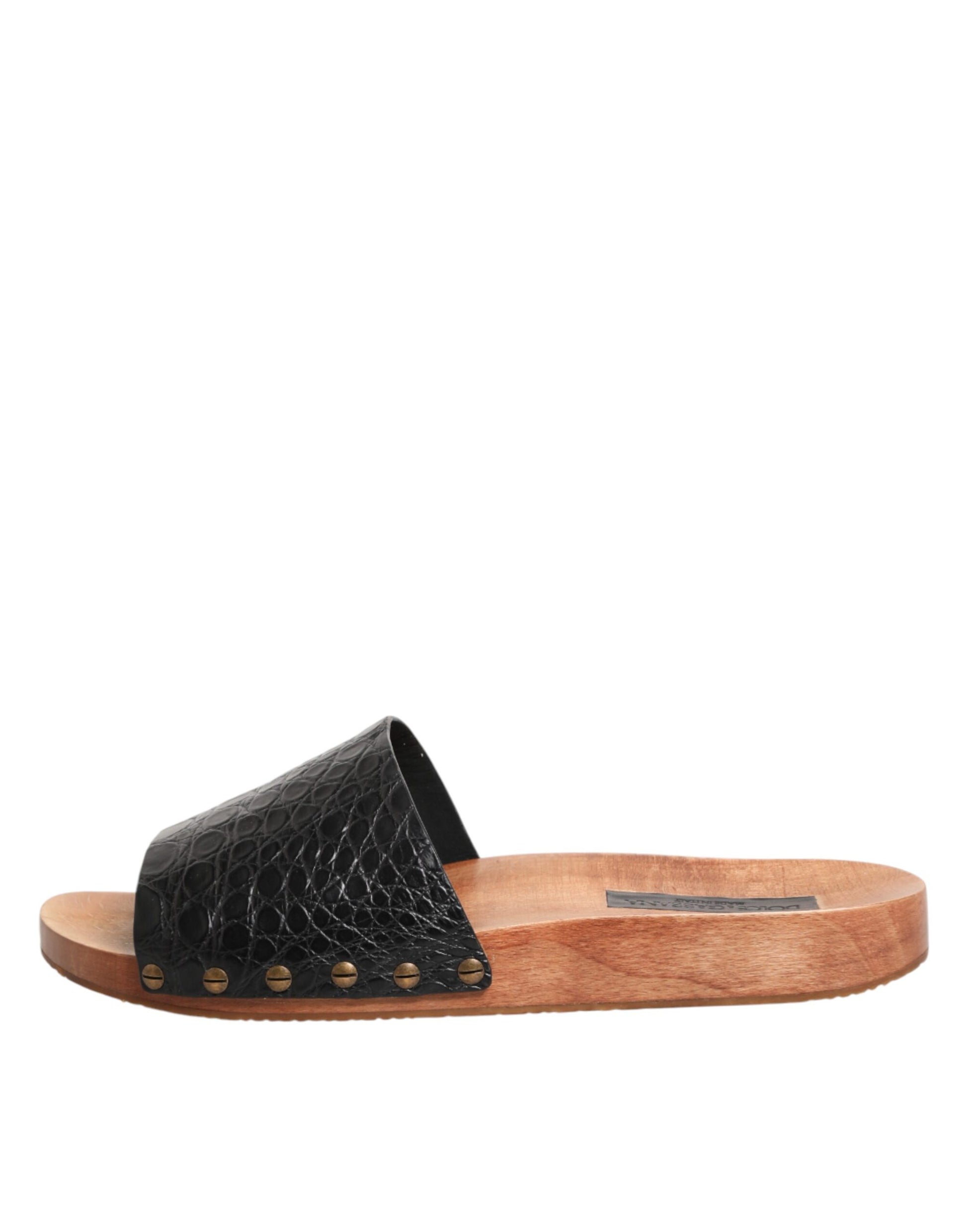 Dolce & Gabbana Black Brown Leather Slides Sandals Shoes Curated Luxury Accessories by Orvyn