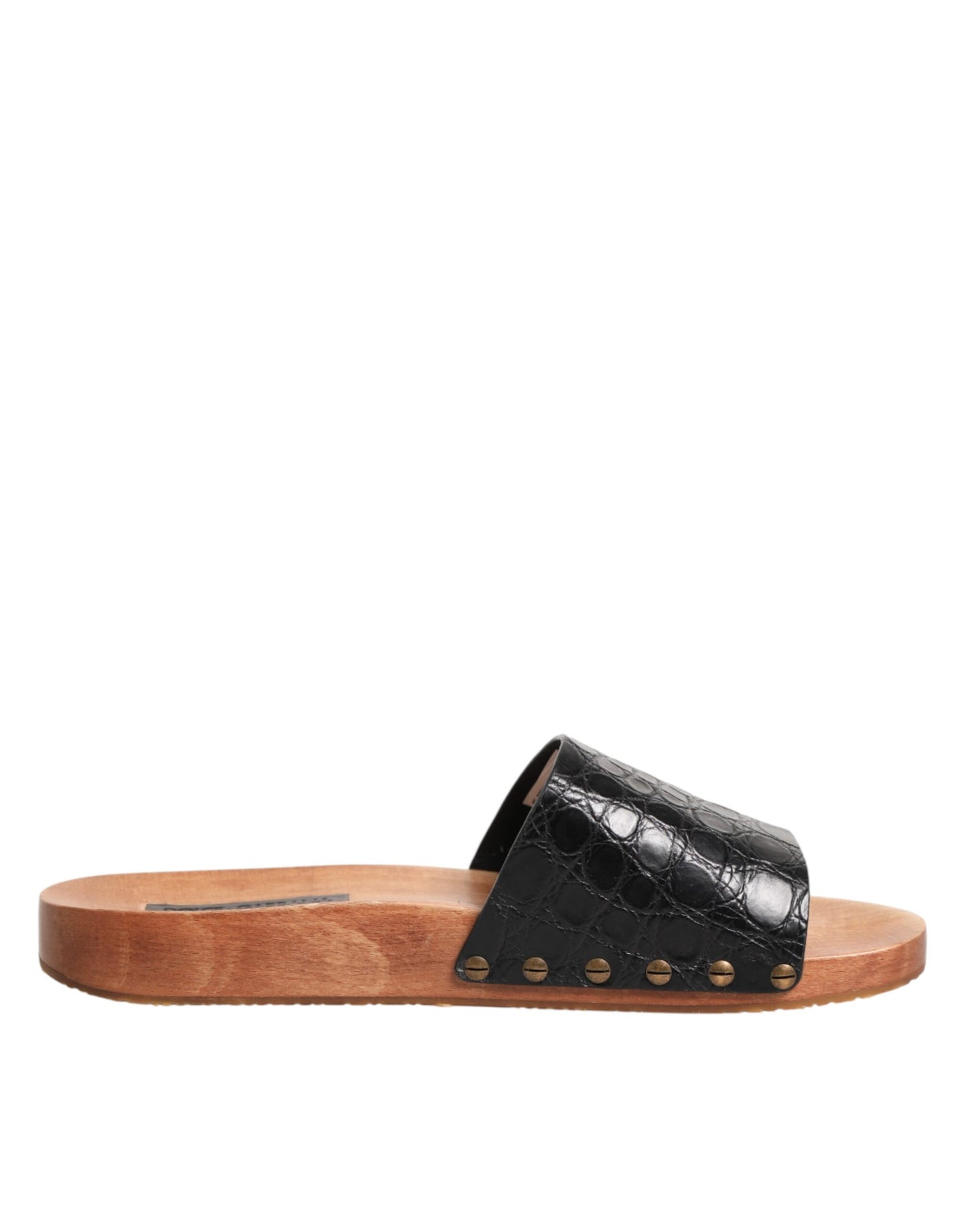 Dolce & Gabbana Black Brown Leather Slides Sandals Shoes Curated Luxury Accessories by Orvyn
