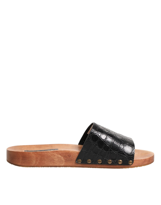 Dolce & Gabbana Black Brown Leather Slides Sandals Shoes Curated Luxury Accessories by Orvyn