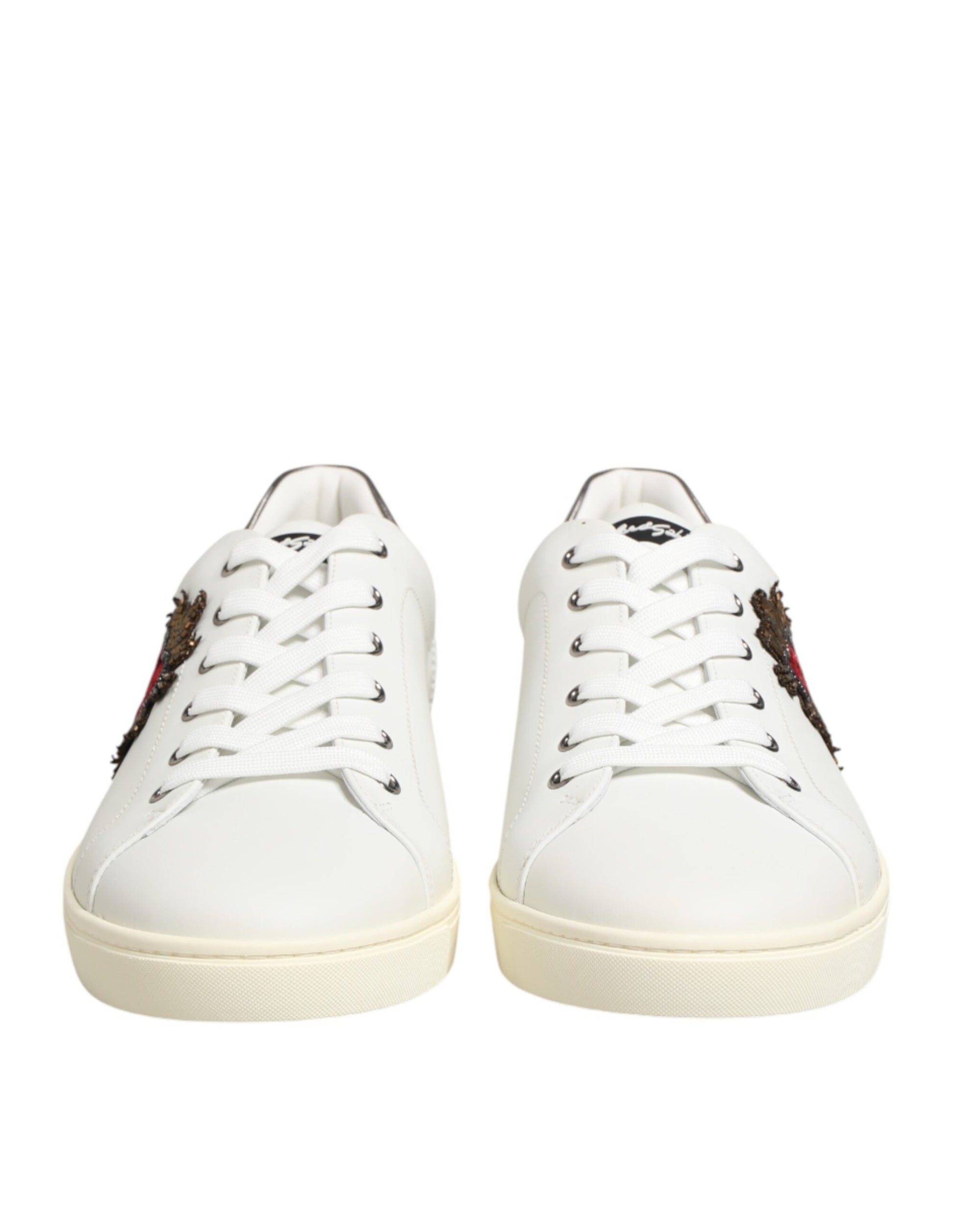 Dolce & Gabbana White Leather Heart Embellished Sneakers Shoes Curated Luxury Accessories by Orvyn