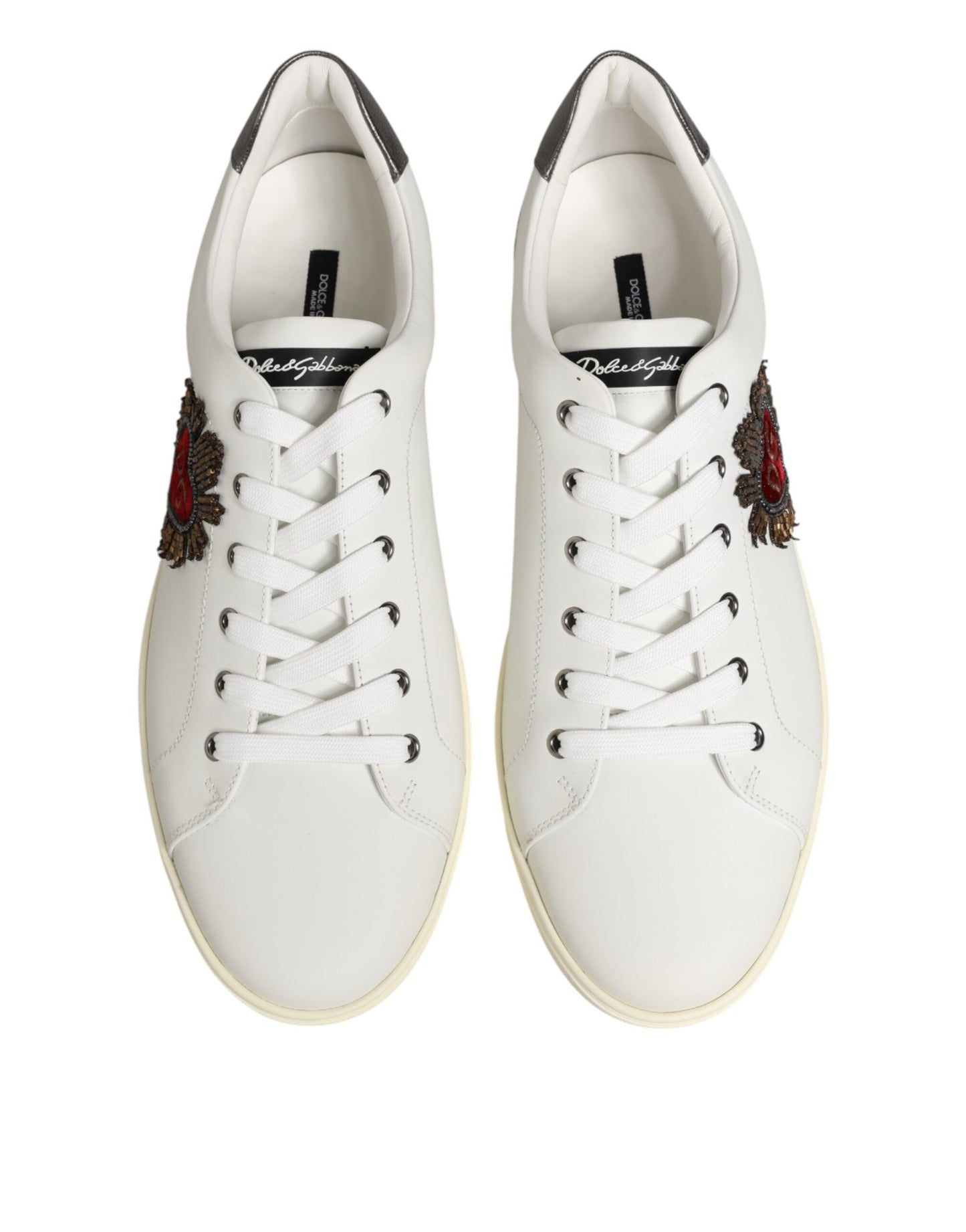 Dolce & Gabbana White Leather Heart Embellished Sneakers Shoes Curated Luxury Accessories by Orvyn
