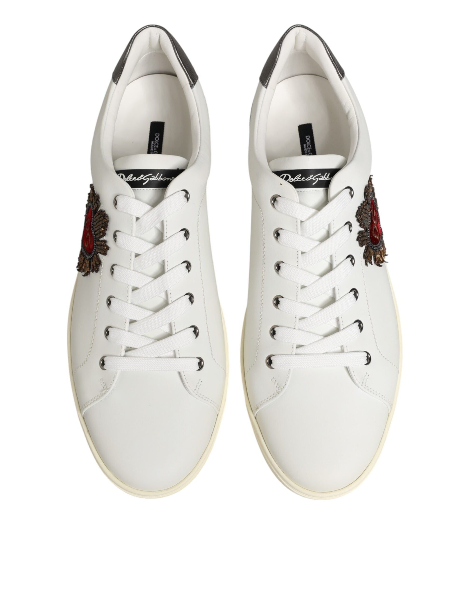 Dolce & Gabbana White Leather Heart Embellished Sneakers Shoes Curated Luxury Accessories by Orvyn