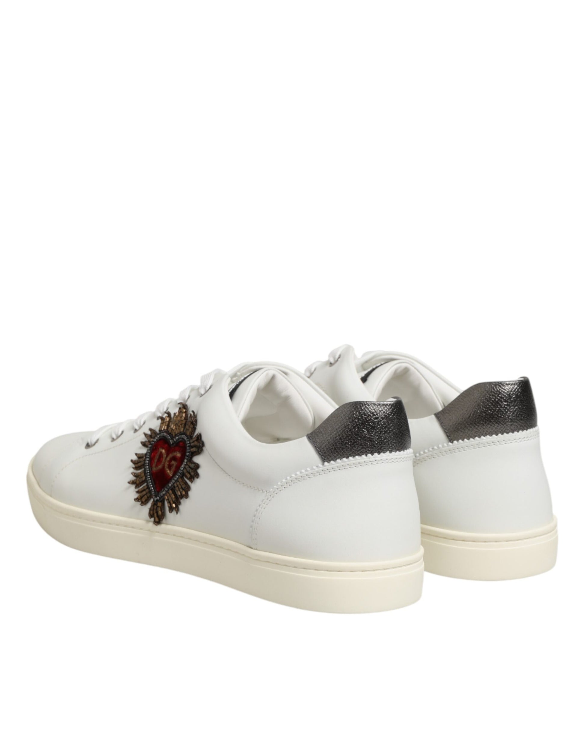 Dolce & Gabbana White Leather Heart Embellished Sneakers Shoes Curated Luxury Accessories by Orvyn